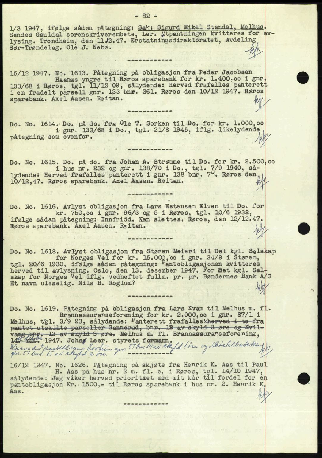 Gauldal sorenskriveri, SAT/A-0014/1/2/2C: Pantebok nr. A5, 1947-1948, Dagboknr: 1613/1947