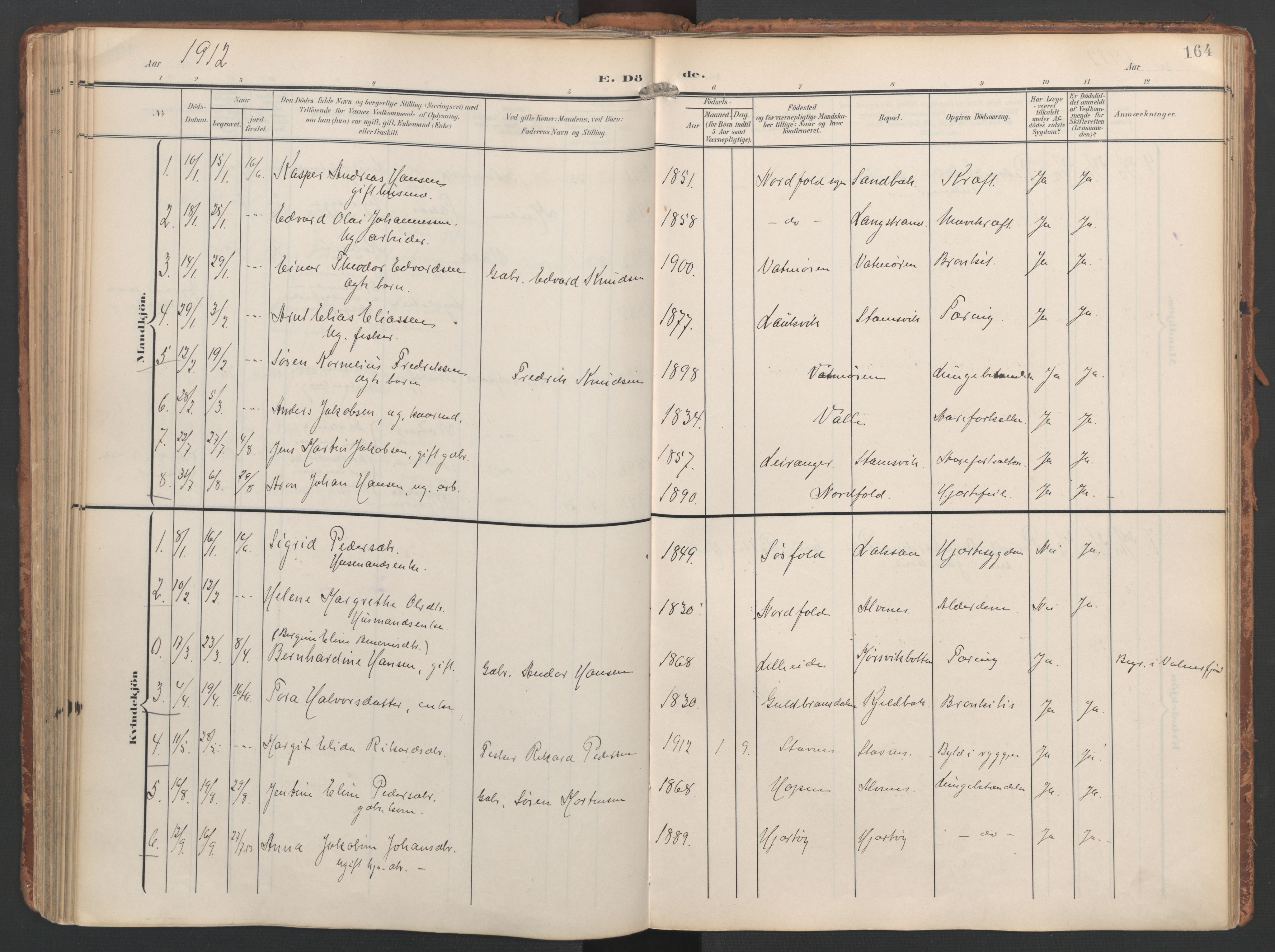 Ministerialprotokoller, klokkerbøker og fødselsregistre - Nordland, AV/SAT-A-1459/858/L0832: Ministerialbok nr. 858A02, 1902-1915, s. 164