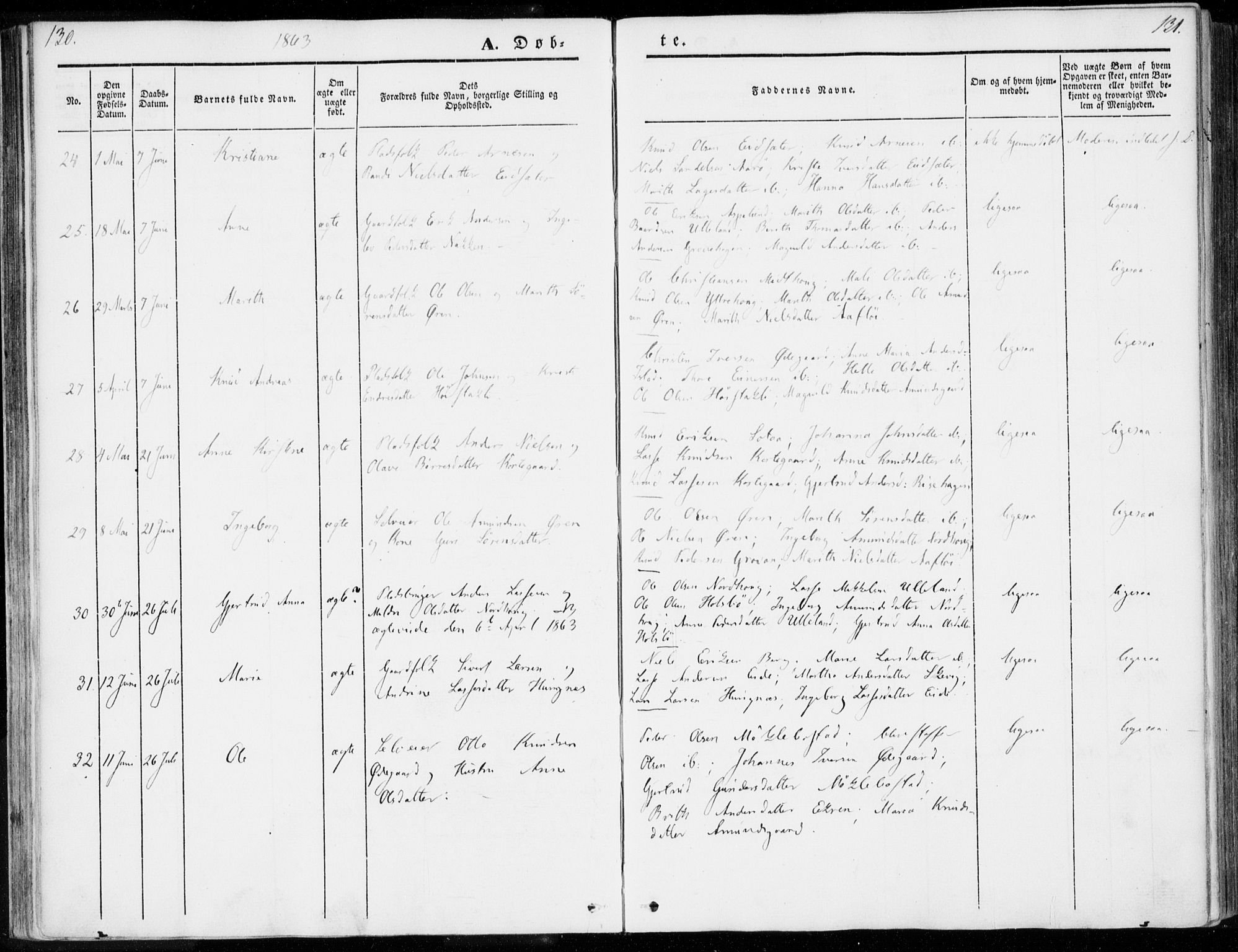 Ministerialprotokoller, klokkerbøker og fødselsregistre - Møre og Romsdal, AV/SAT-A-1454/557/L0680: Ministerialbok nr. 557A02, 1843-1869, s. 130-131