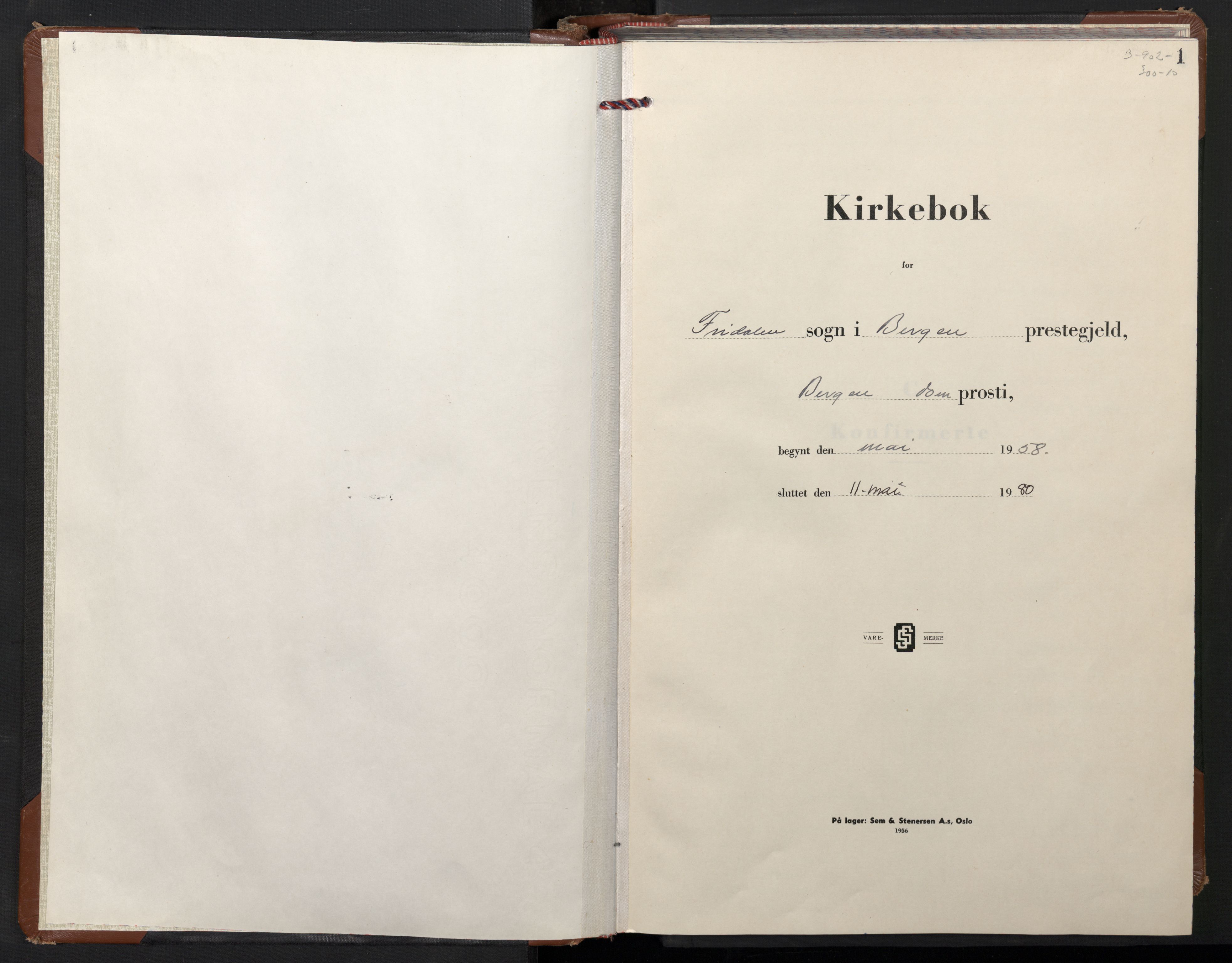 Fridalen sokneprestembete, SAB/A-99933: Klokkerbok nr. A 2, 1958-1980, s. 0b-1a