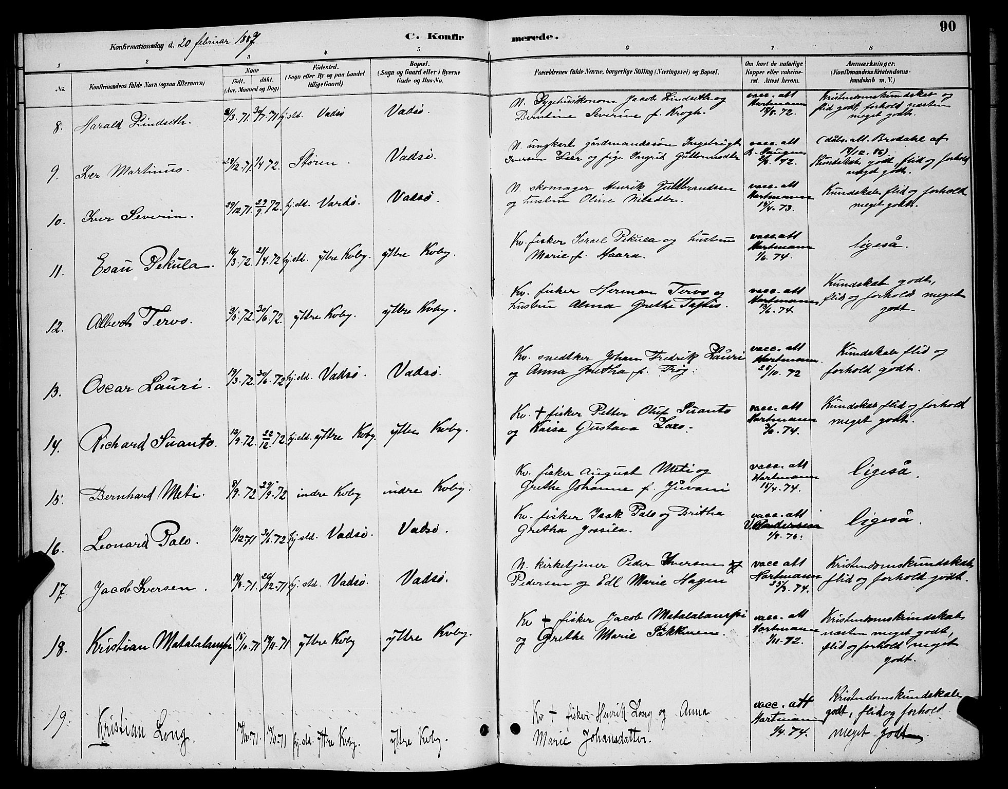 Vadsø sokneprestkontor, AV/SATØ-S-1325/H/Hb/L0004klokker: Klokkerbok nr. 4, 1885-1895, s. 90