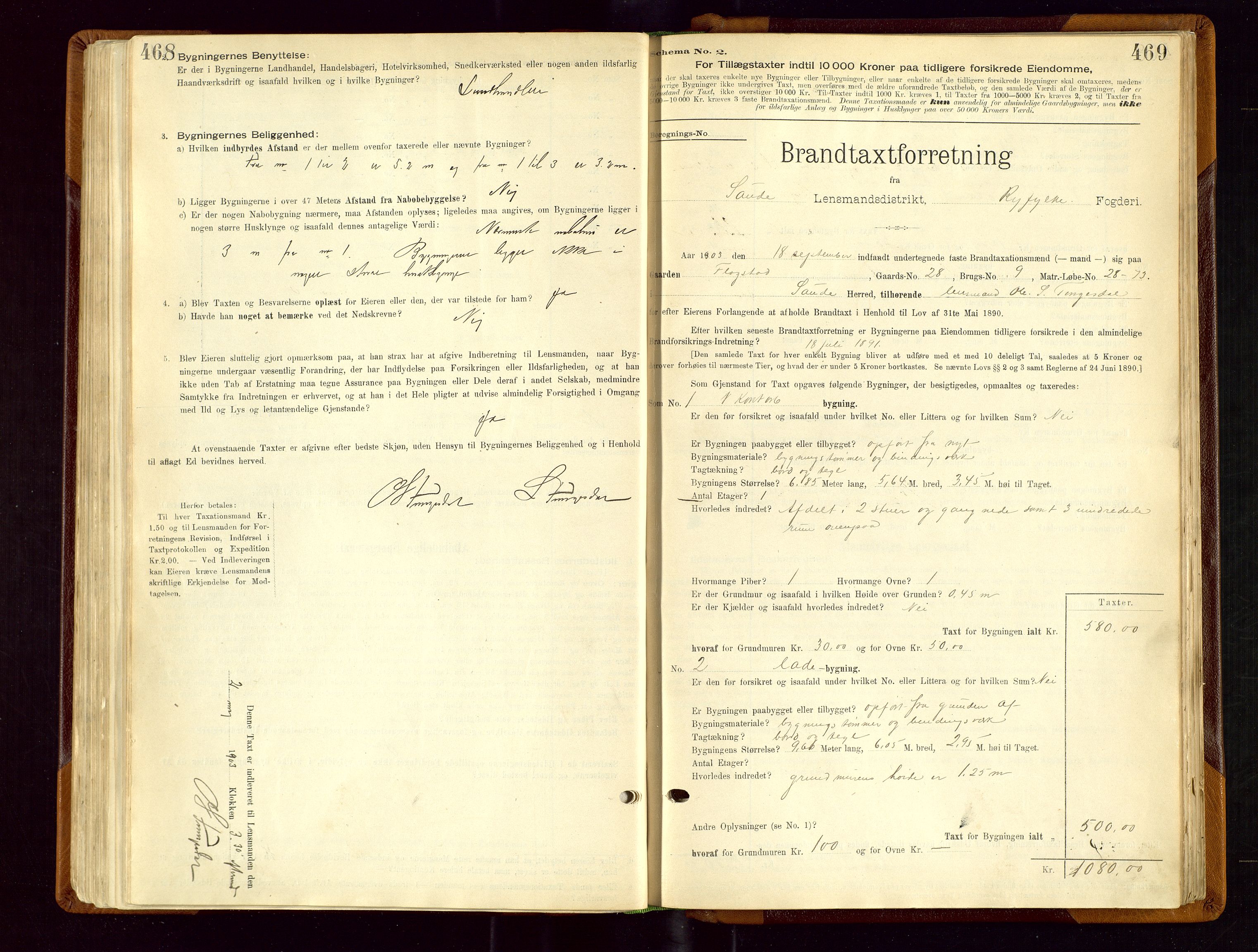 Sauda lensmannskontor, SAST/A-100177/Gob/L0001: Branntakstprotokoll - skjematakst, 1894-1914, s. 468-469