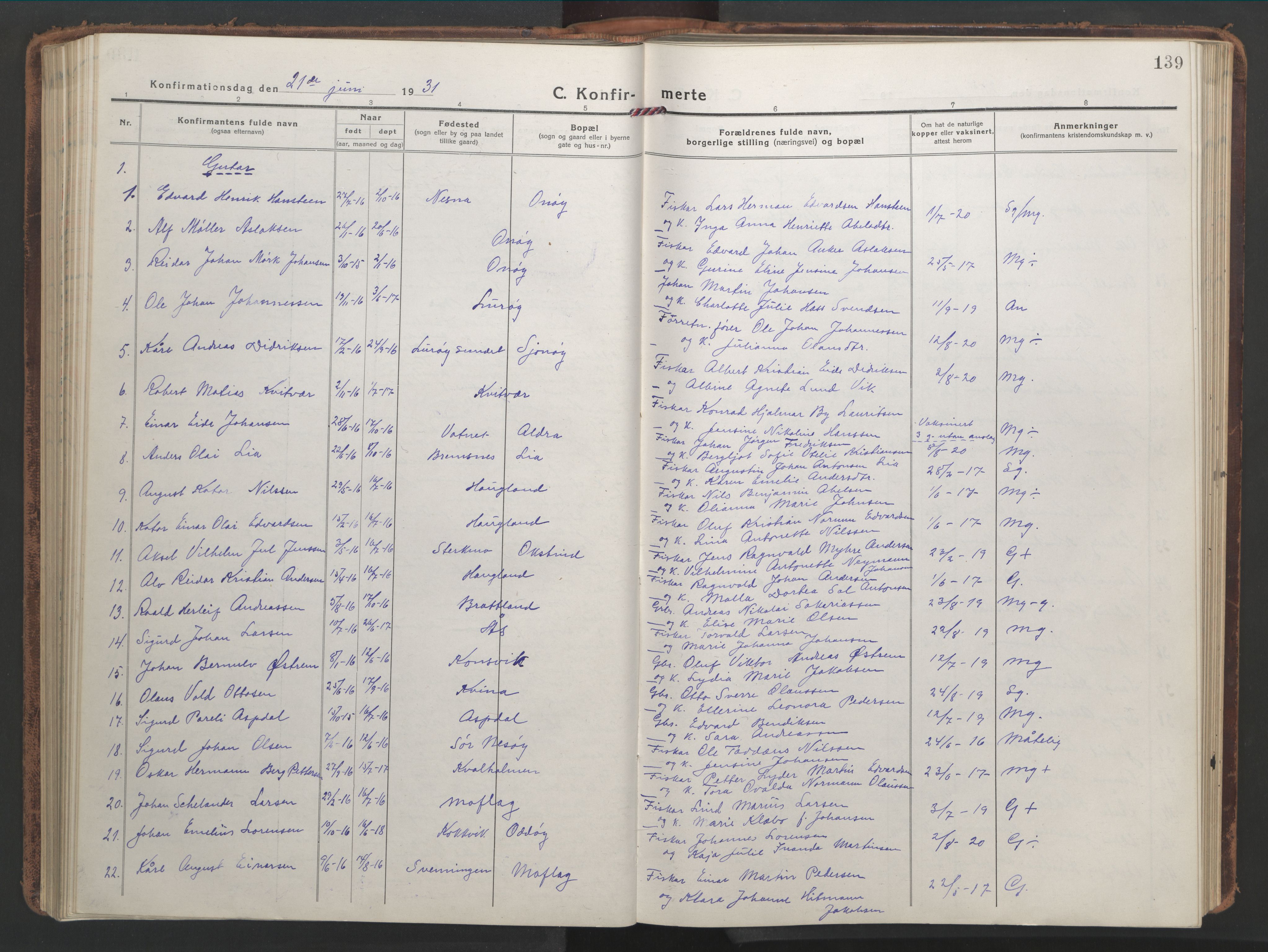 Ministerialprotokoller, klokkerbøker og fødselsregistre - Nordland, AV/SAT-A-1459/839/L0574: Klokkerbok nr. 839C04, 1918-1950, s. 139