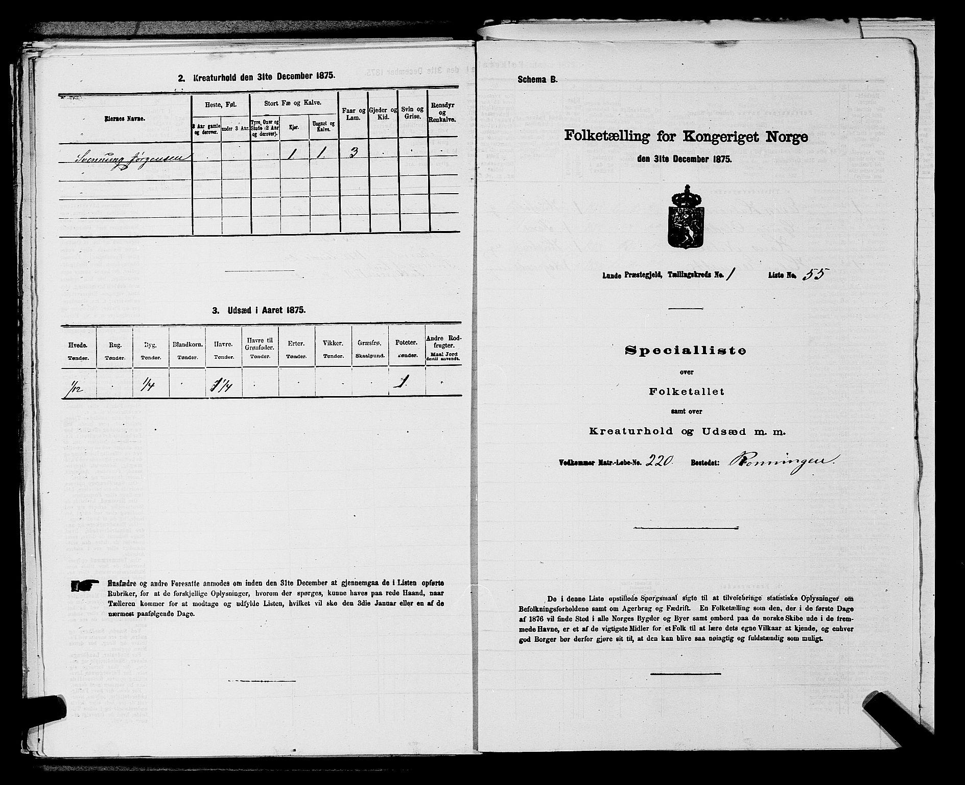 SAKO, Folketelling 1875 for 0820P Lunde prestegjeld, 1875, s. 151