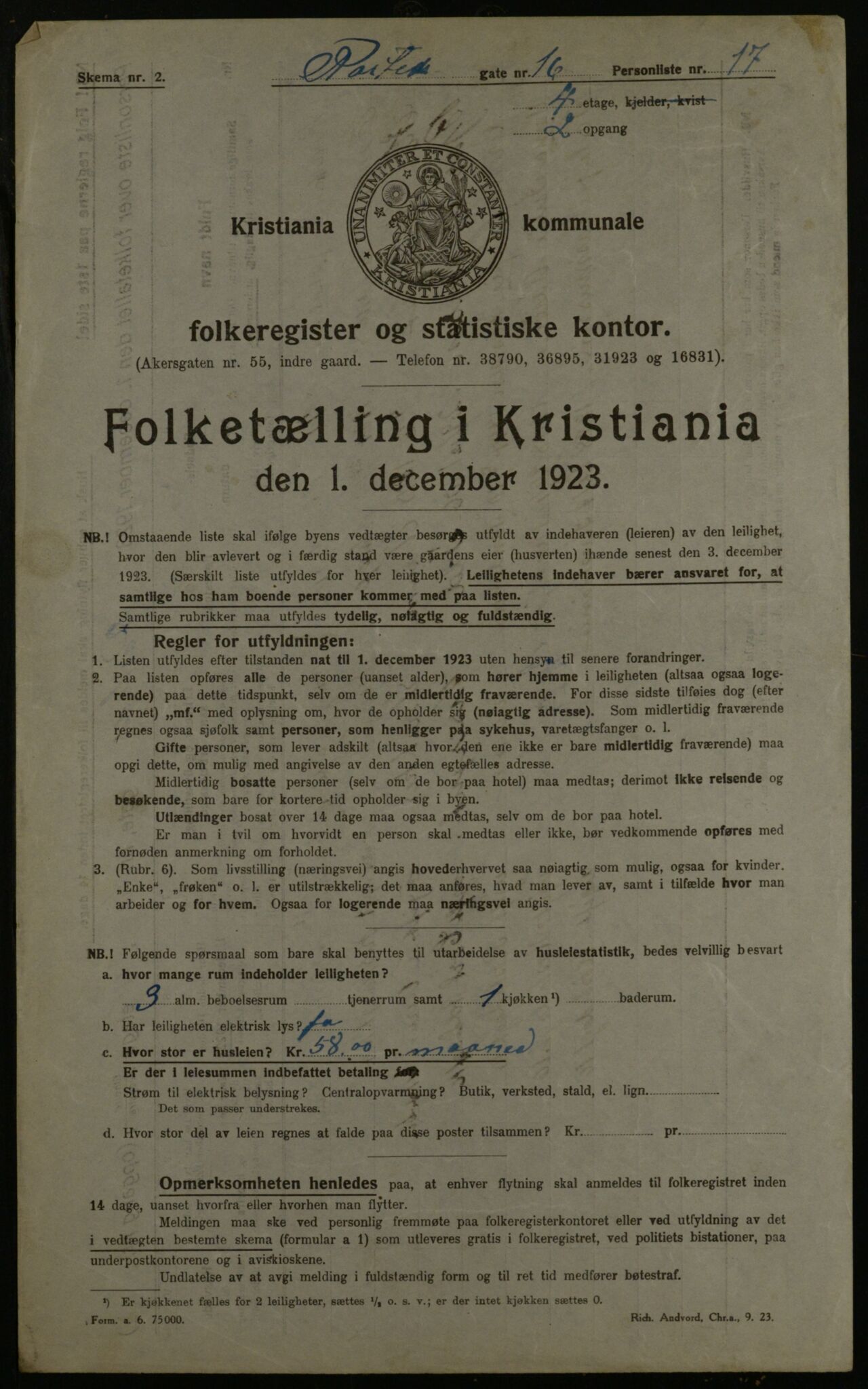 OBA, Kommunal folketelling 1.12.1923 for Kristiania, 1923, s. 93358