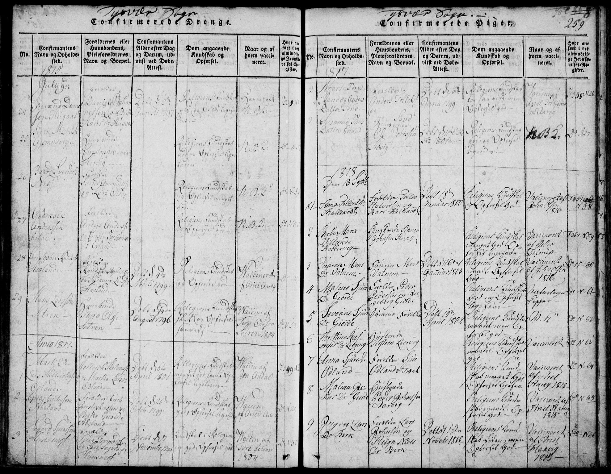 Skjold sokneprestkontor, SAST/A-101847/H/Ha/Hab/L0002: Klokkerbok nr. B 2 /1, 1815-1830, s. 259