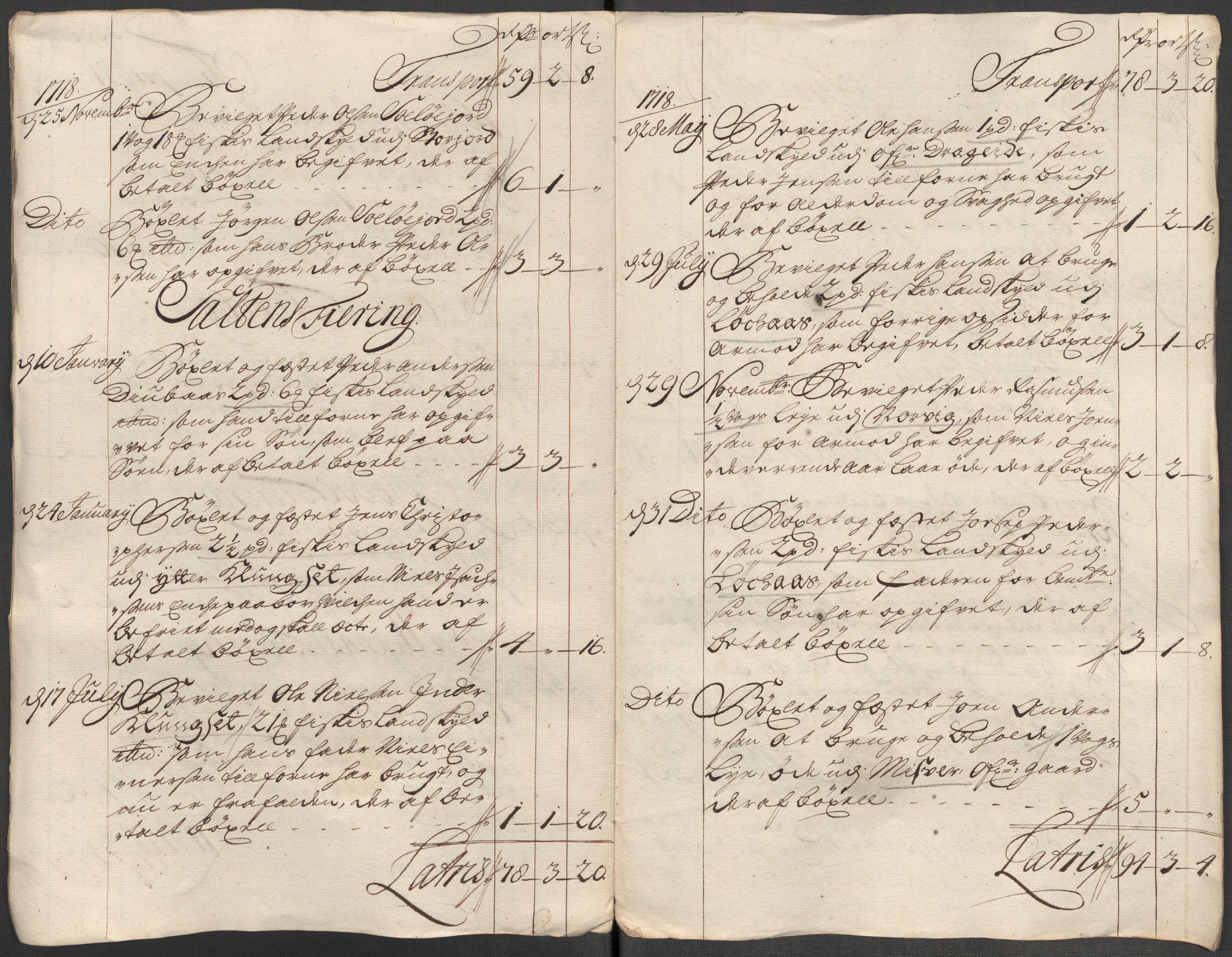 Rentekammeret inntil 1814, Reviderte regnskaper, Fogderegnskap, AV/RA-EA-4092/R66/L4588: Fogderegnskap Salten, 1718, s. 259