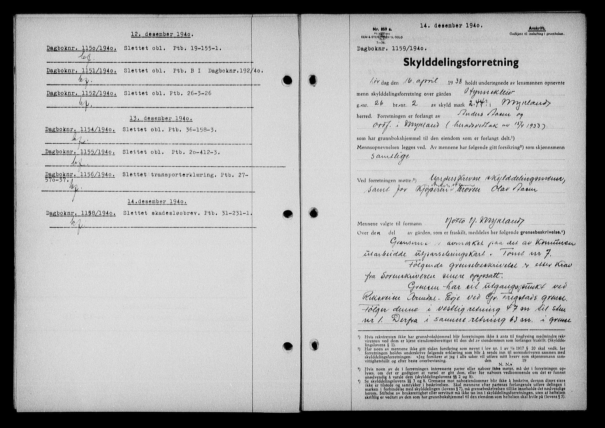 Nedenes sorenskriveri, SAK/1221-0006/G/Gb/Gba/L0048: Pantebok nr. A-II, 1940-1941, Dagboknr: 1159/1940