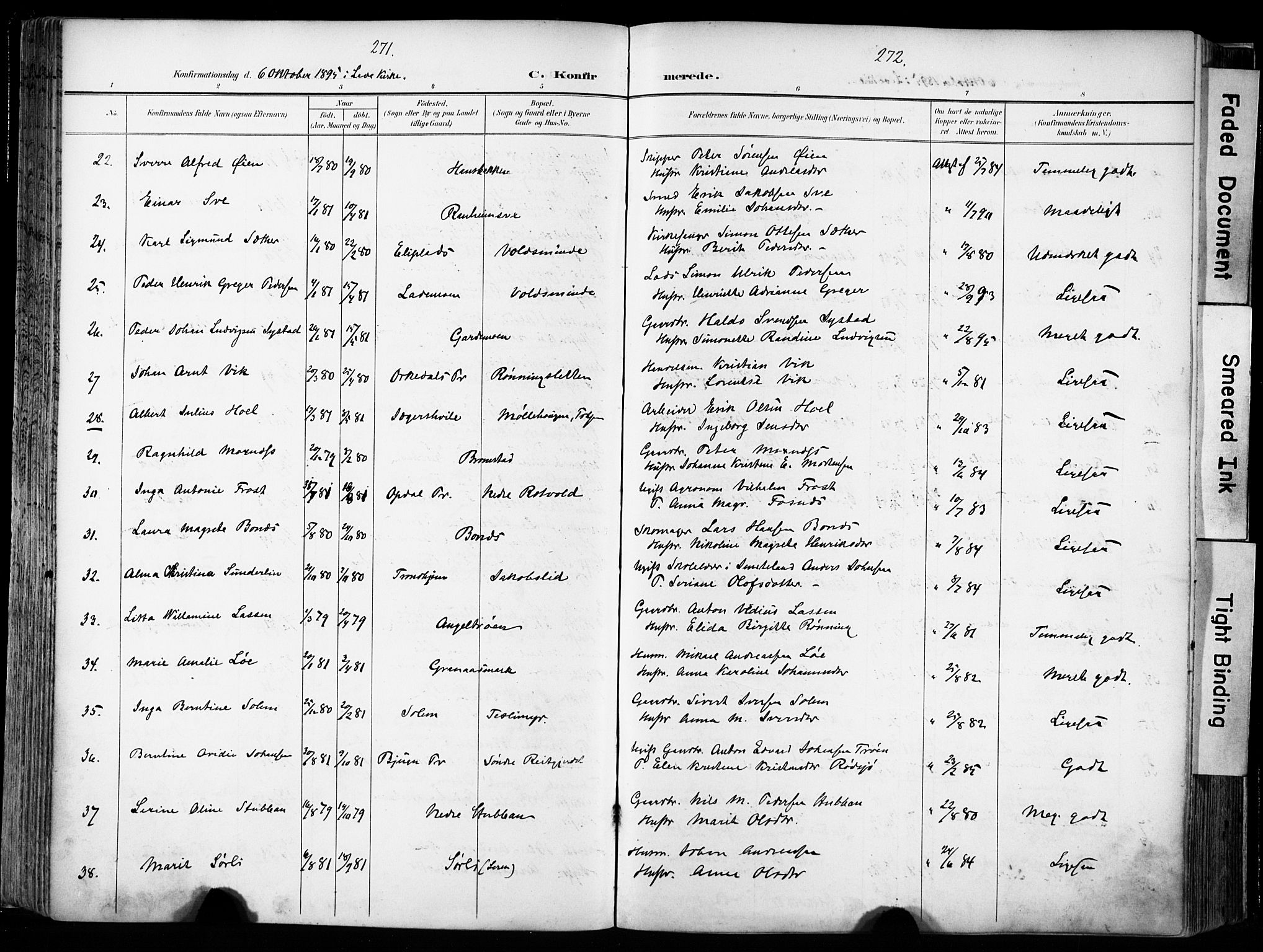 Ministerialprotokoller, klokkerbøker og fødselsregistre - Sør-Trøndelag, SAT/A-1456/606/L0301: Ministerialbok nr. 606A16, 1894-1907, s. 271-272