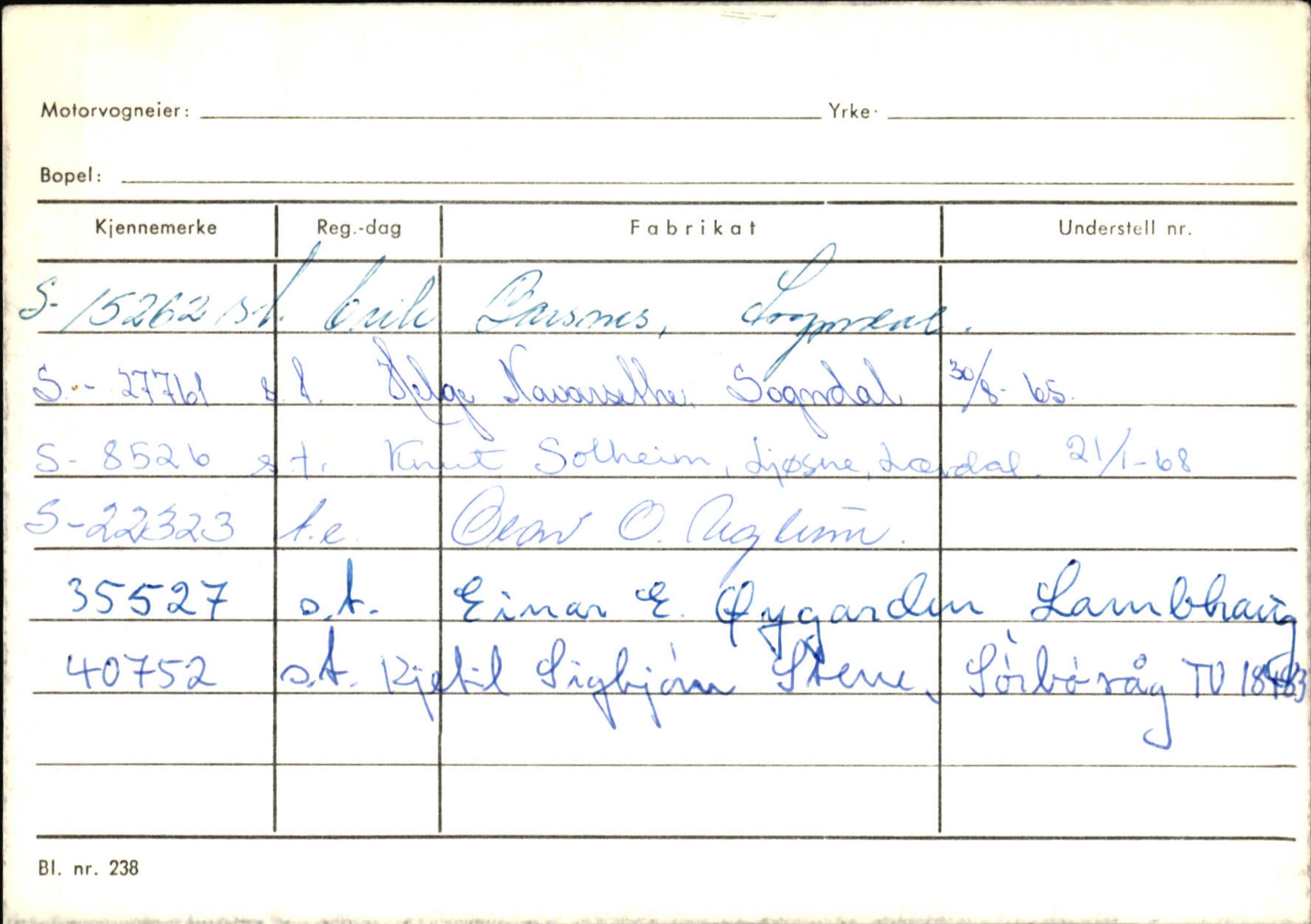 Statens vegvesen, Sogn og Fjordane vegkontor, AV/SAB-A-5301/4/F/L0124: Eigarregister Sogndal A-U, 1945-1975, s. 16