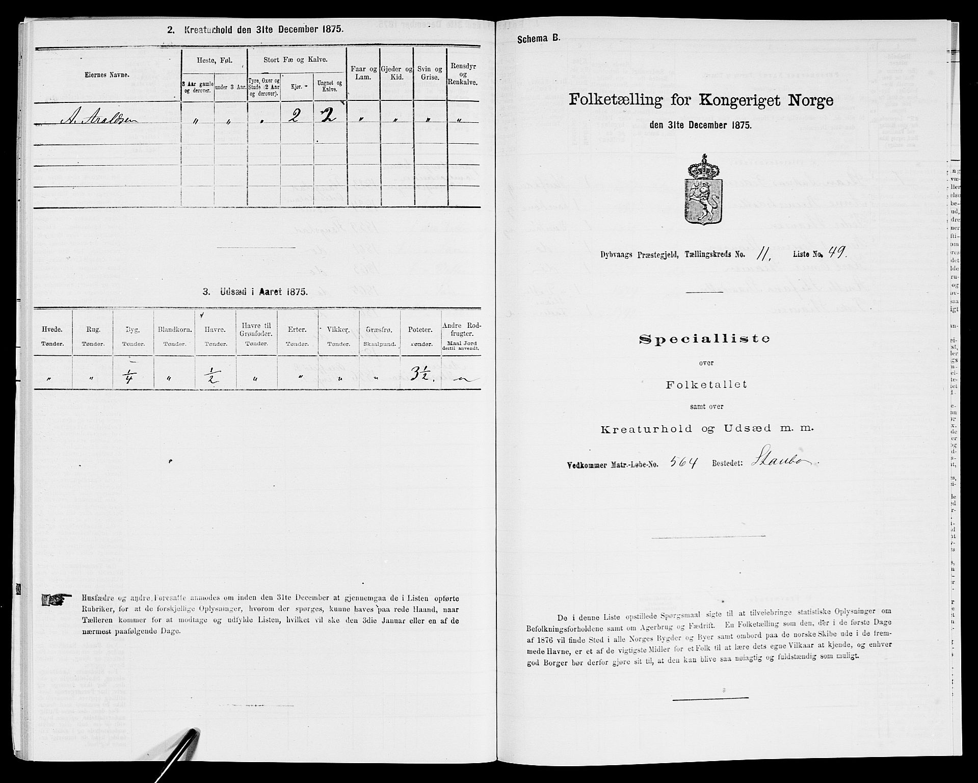 SAK, Folketelling 1875 for 0915P Dypvåg prestegjeld, 1875, s. 1608