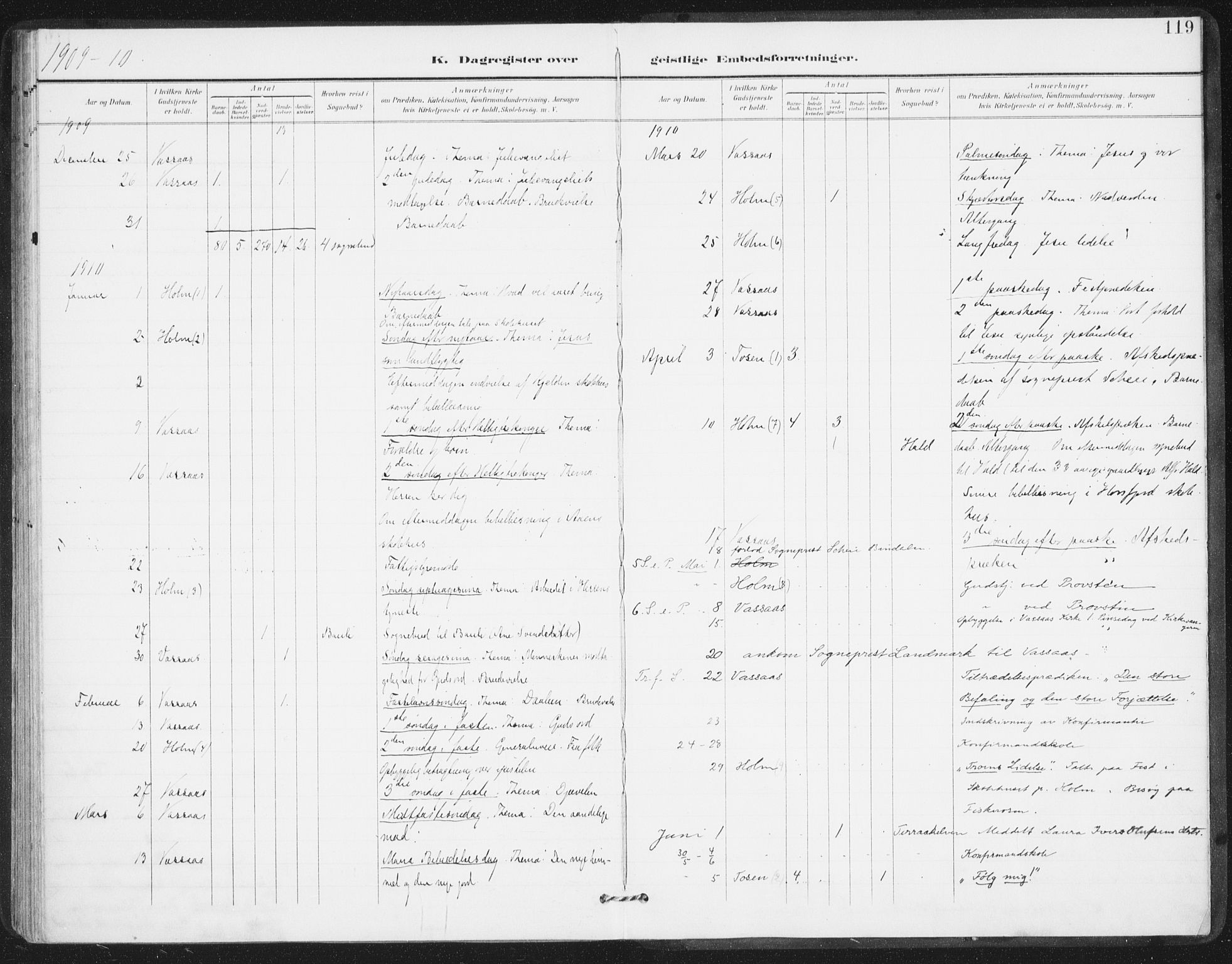 Ministerialprotokoller, klokkerbøker og fødselsregistre - Nordland, SAT/A-1459/811/L0167: Ministerialbok nr. 811A04, 1899-1913, s. 119