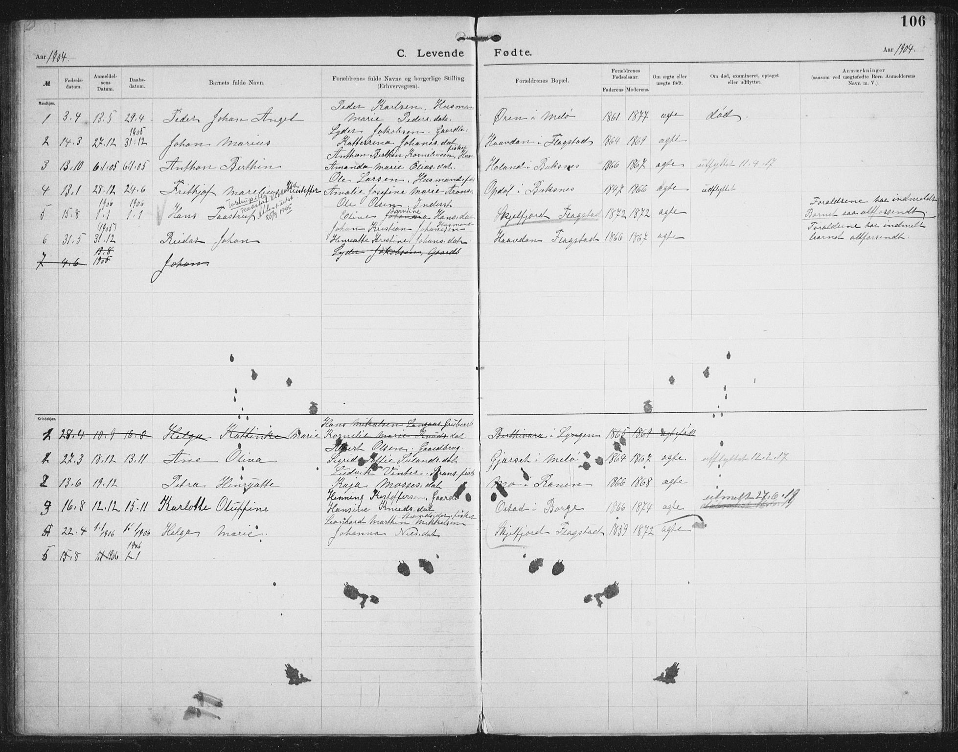 Ministerialprotokoller, klokkerbøker og fødselsregistre - Nordland, AV/SAT-A-1459/881/L1174: Dissenterprotokoll nr. 881D01, 1891-1933, s. 106