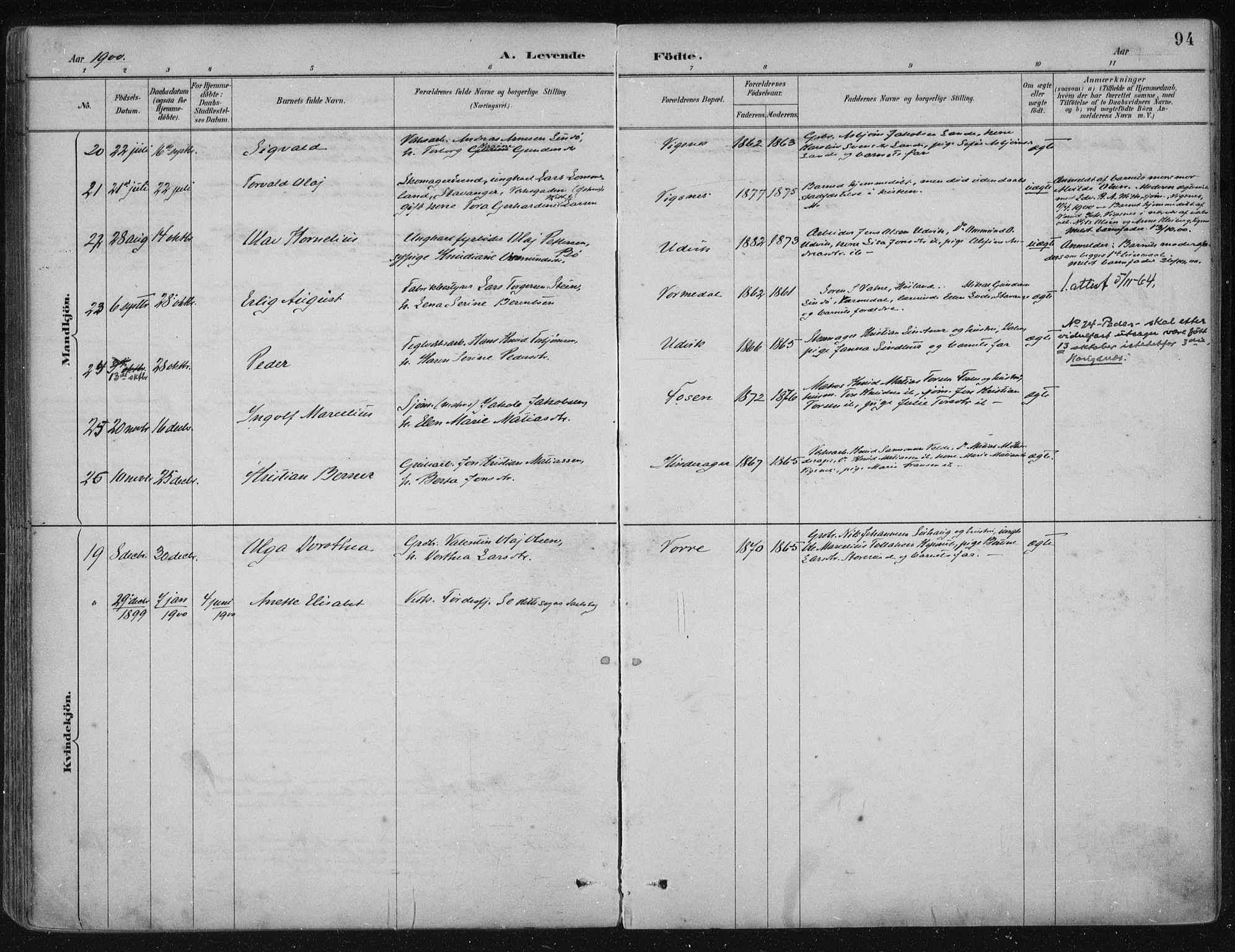 Avaldsnes sokneprestkontor, AV/SAST-A -101851/H/Ha/Haa/L0017: Ministerialbok nr. A 17, 1889-1920, s. 94