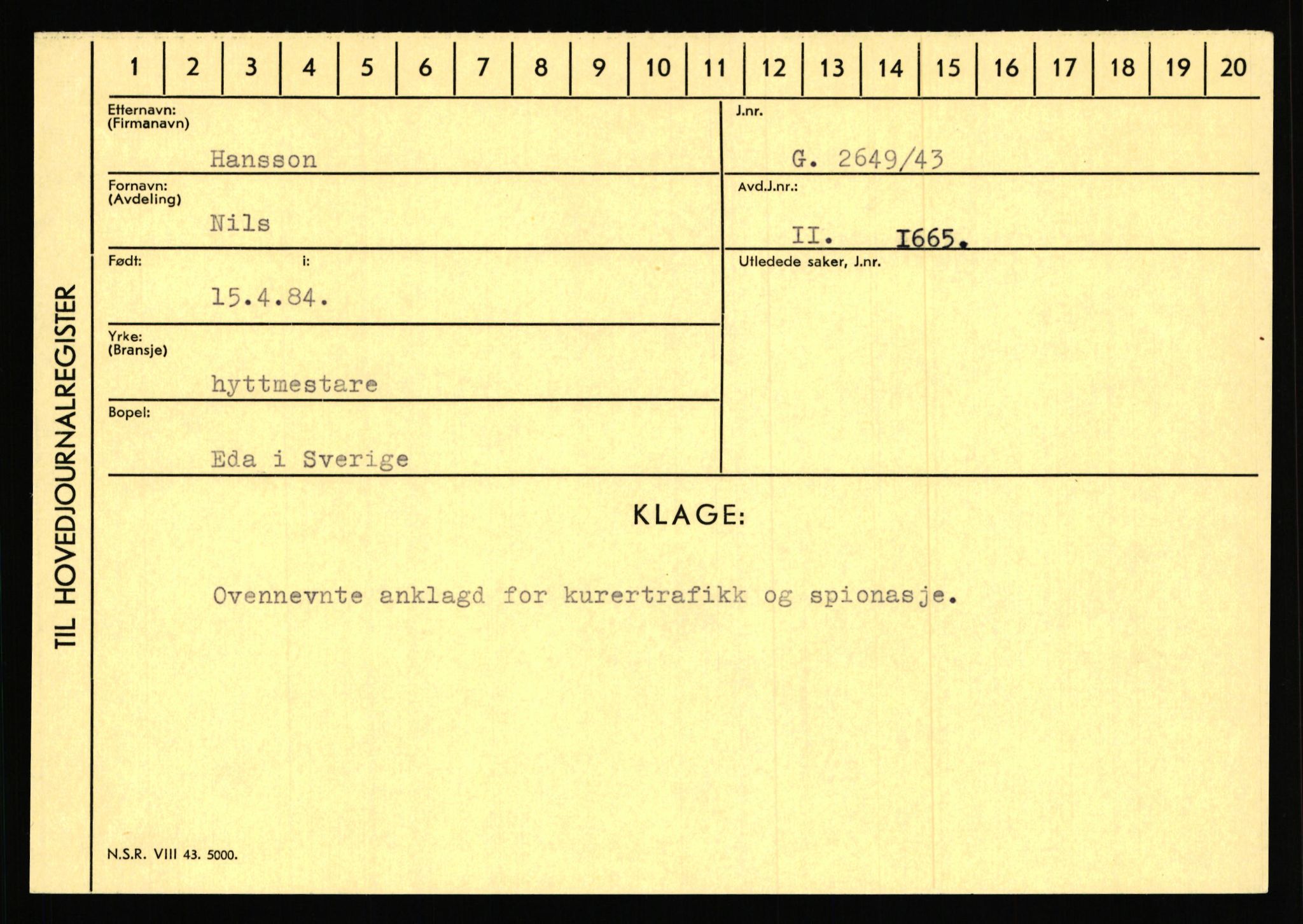 Statspolitiet - Hovedkontoret / Osloavdelingen, AV/RA-S-1329/C/Ca/L0006: Hanche - Hokstvedt, 1943-1945, s. 1768