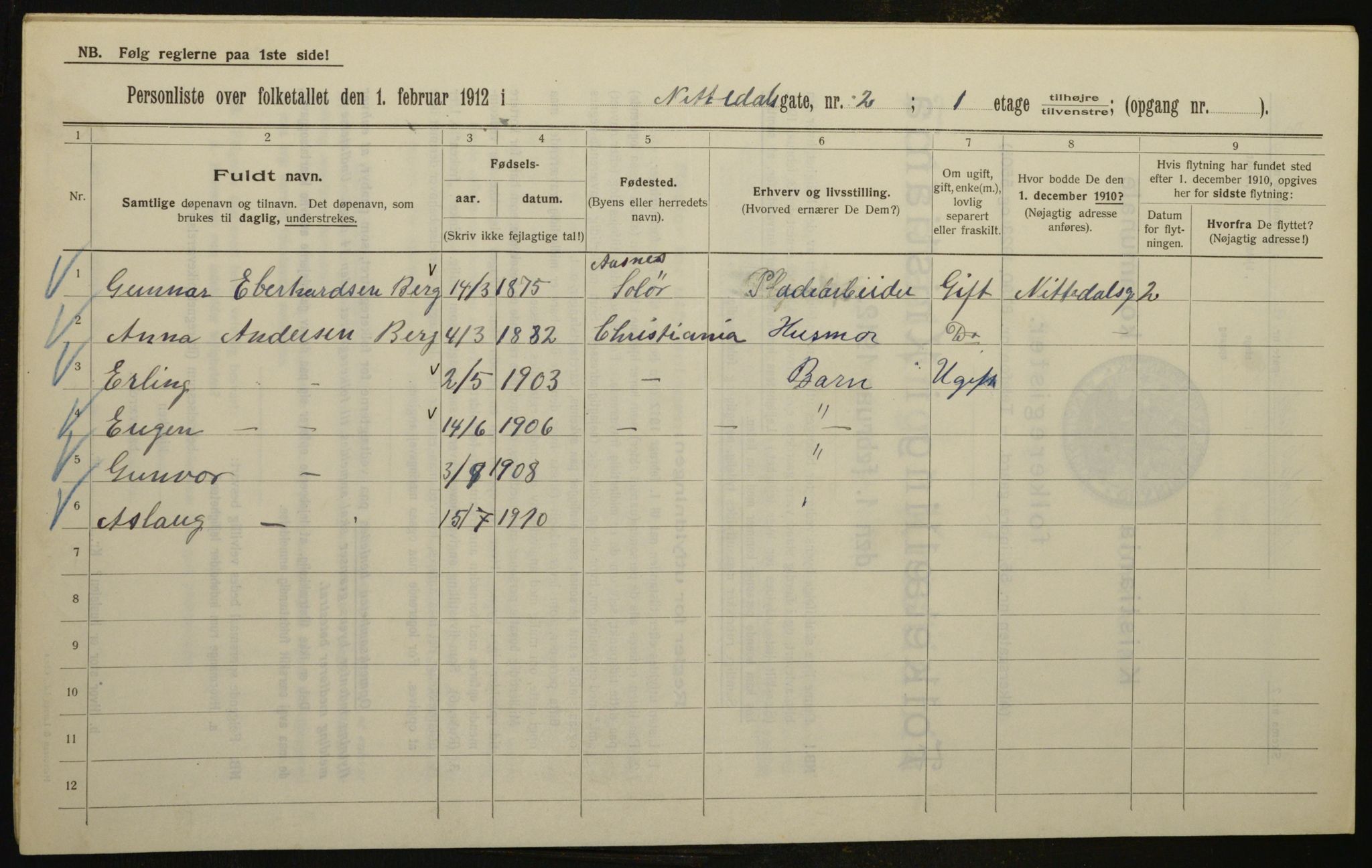 OBA, Kommunal folketelling 1.2.1912 for Kristiania, 1912, s. 71791