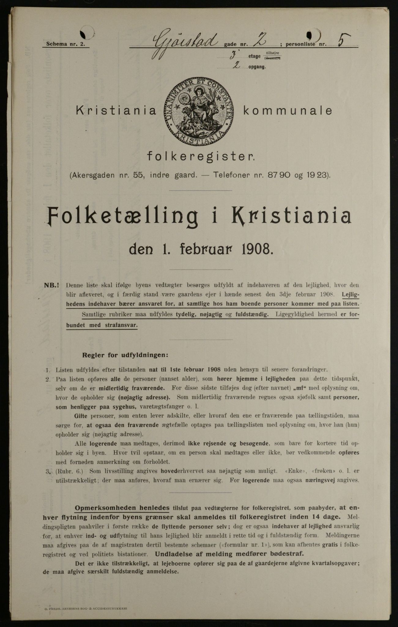 OBA, Kommunal folketelling 1.2.1908 for Kristiania kjøpstad, 1908, s. 26401