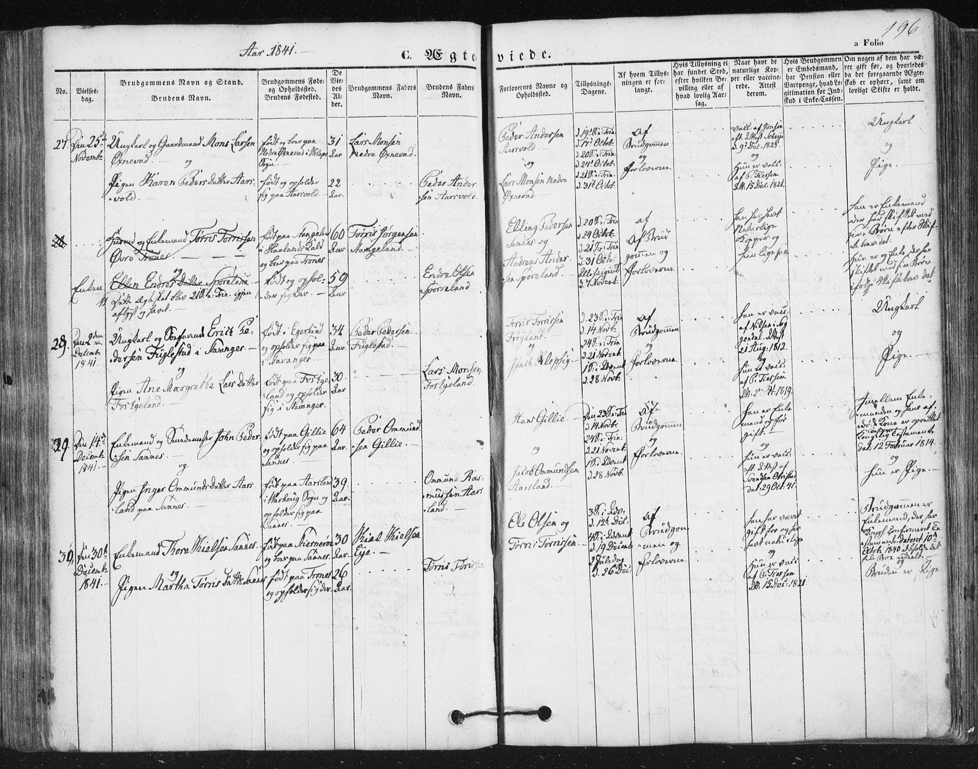 Høyland sokneprestkontor, AV/SAST-A-101799/001/30BA/L0008: Ministerialbok nr. A 8, 1841-1856, s. 196