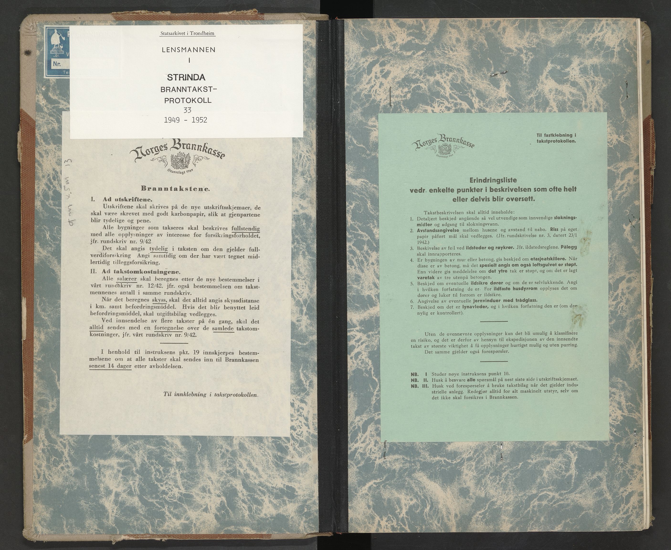Norges Brannkasse Strinda, SAT/A-5516/Fa/L0033: Branntakstprotokoll, 1949-1952
