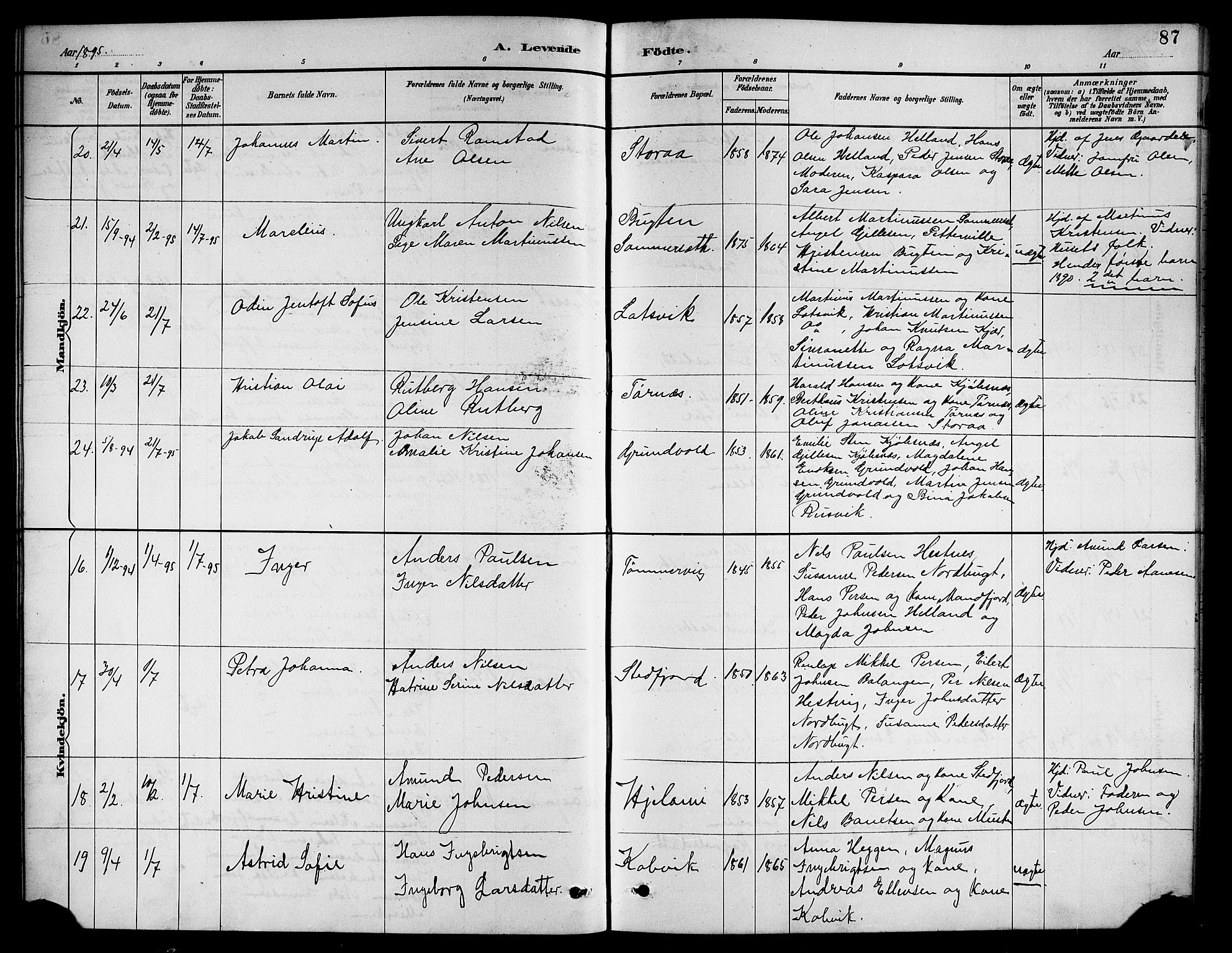 Ministerialprotokoller, klokkerbøker og fødselsregistre - Nordland, AV/SAT-A-1459/861/L0876: Klokkerbok nr. 861C02, 1887-1903, s. 87