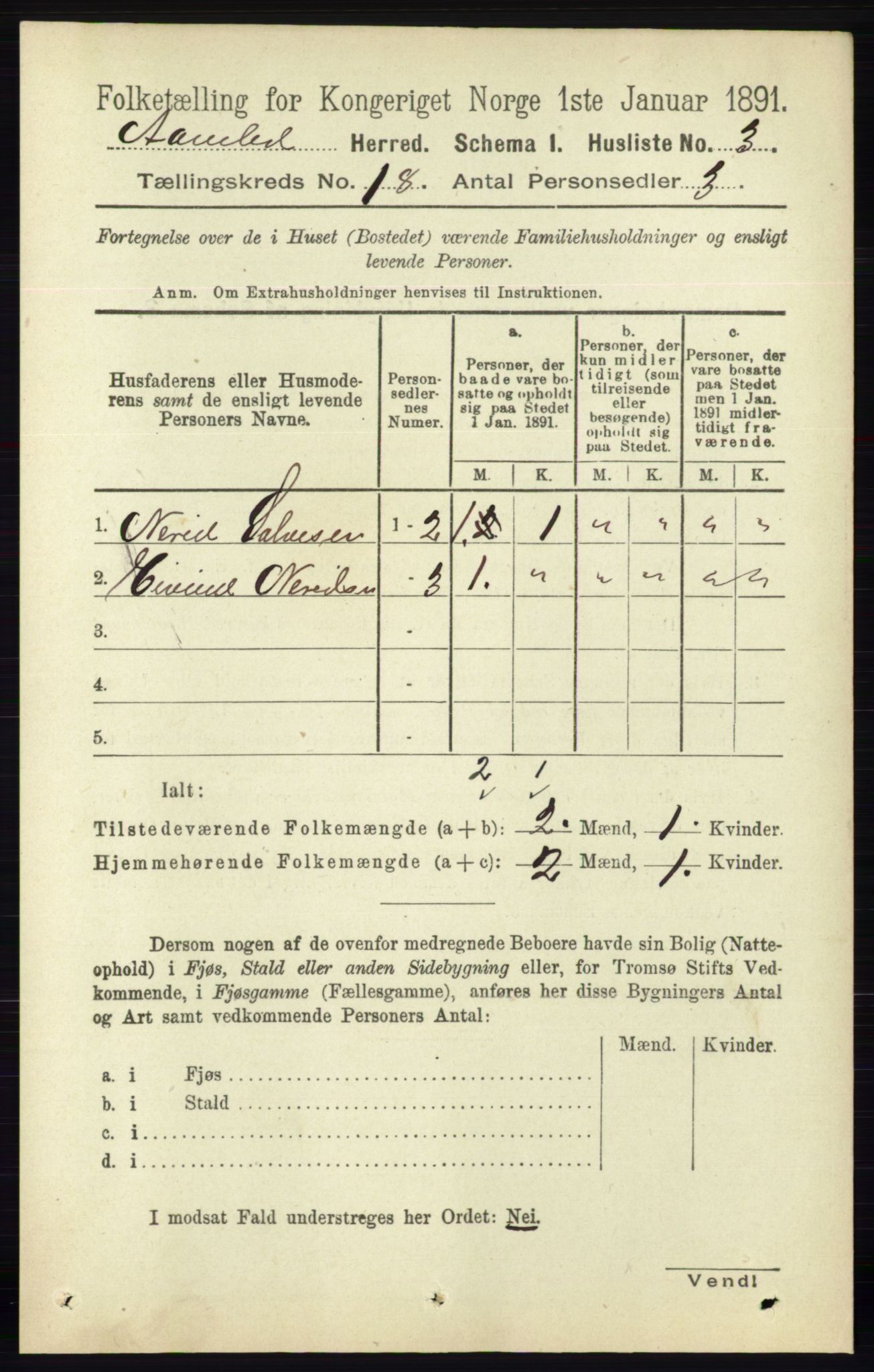 RA, Folketelling 1891 for 0929 Åmli herred, 1891, s. 2985