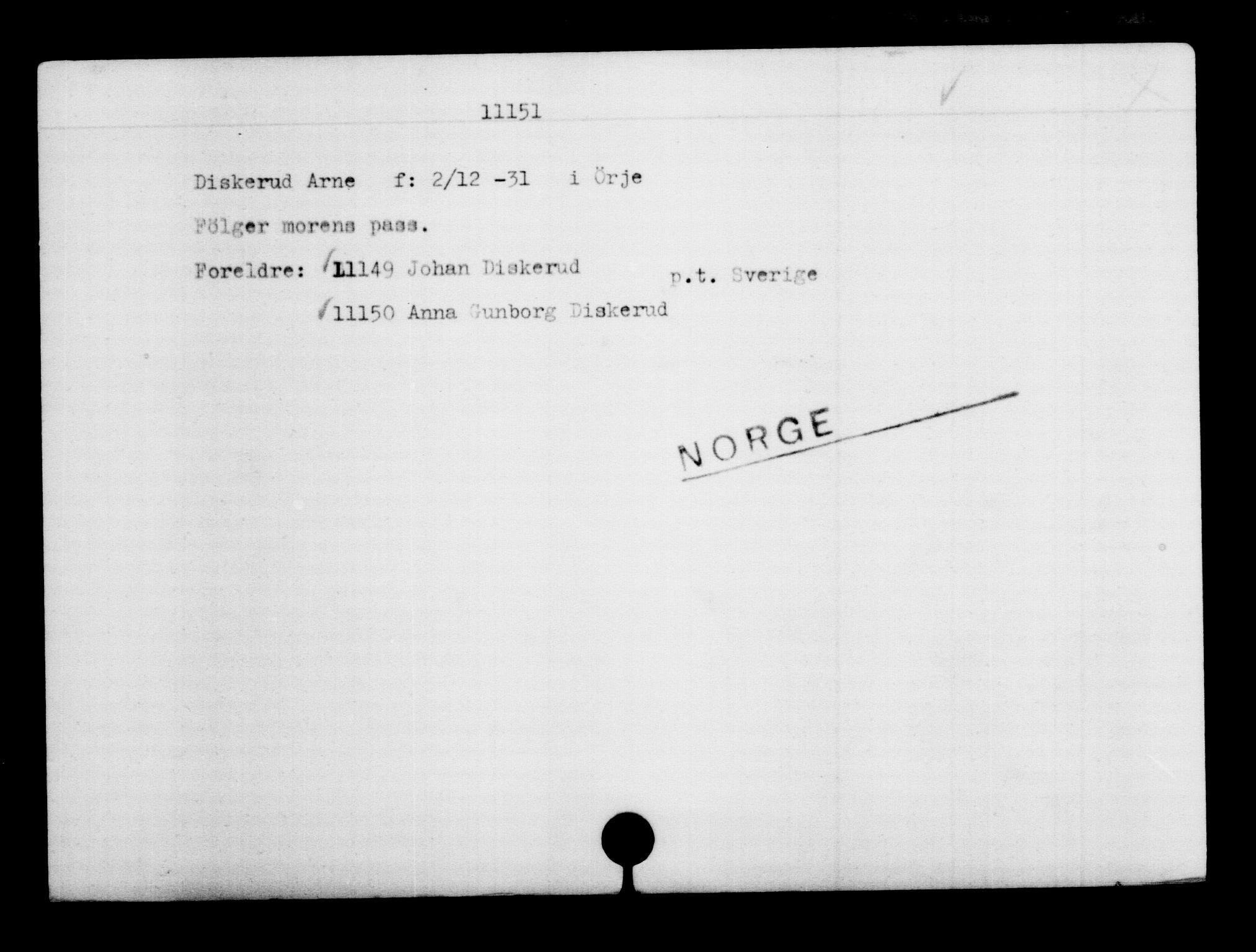 Den Kgl. Norske Legasjons Flyktningskontor, RA/S-6753/V/Va/L0006: Kjesäterkartoteket.  Flyktningenr. 9400-12711, 1940-1945, s. 1987