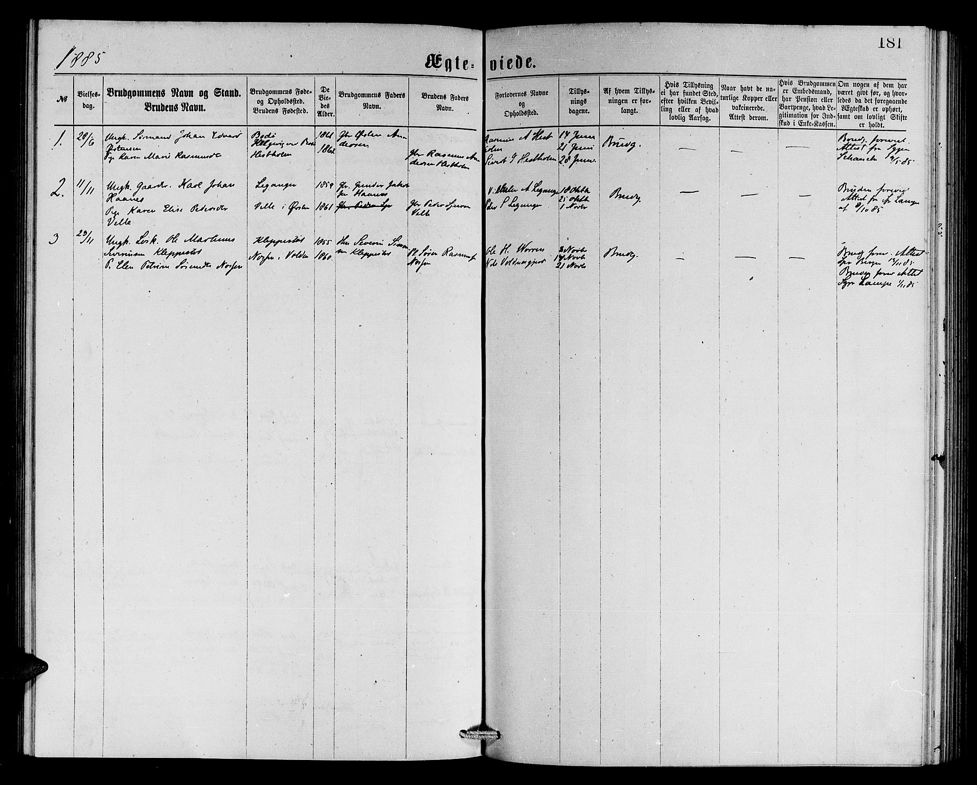 Ministerialprotokoller, klokkerbøker og fødselsregistre - Møre og Romsdal, SAT/A-1454/508/L0094: Ministerialbok nr. 508A01, 1873-1886, s. 181