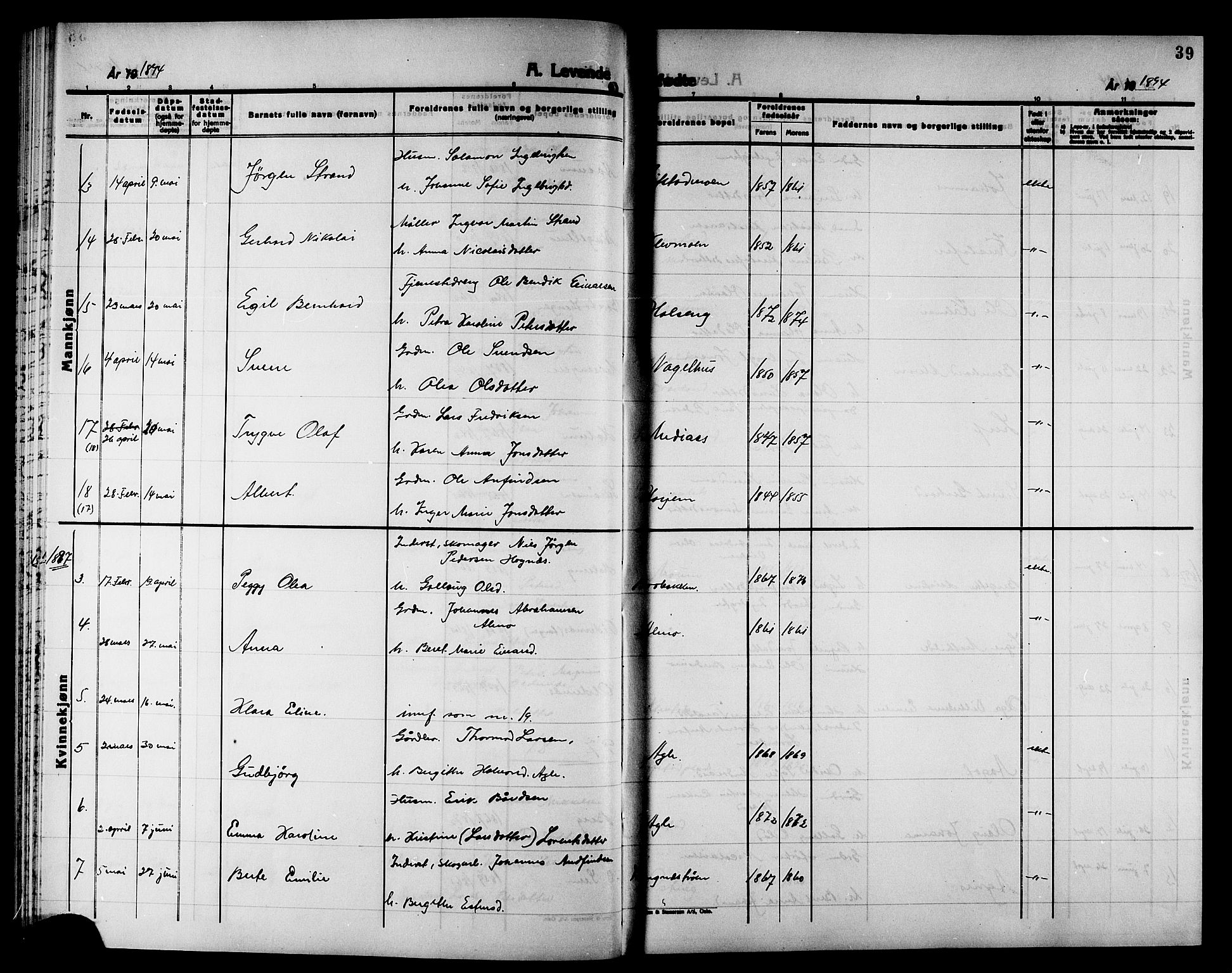 Ministerialprotokoller, klokkerbøker og fødselsregistre - Nord-Trøndelag, SAT/A-1458/749/L0487: Ministerialbok nr. 749D03, 1887-1902, s. 39