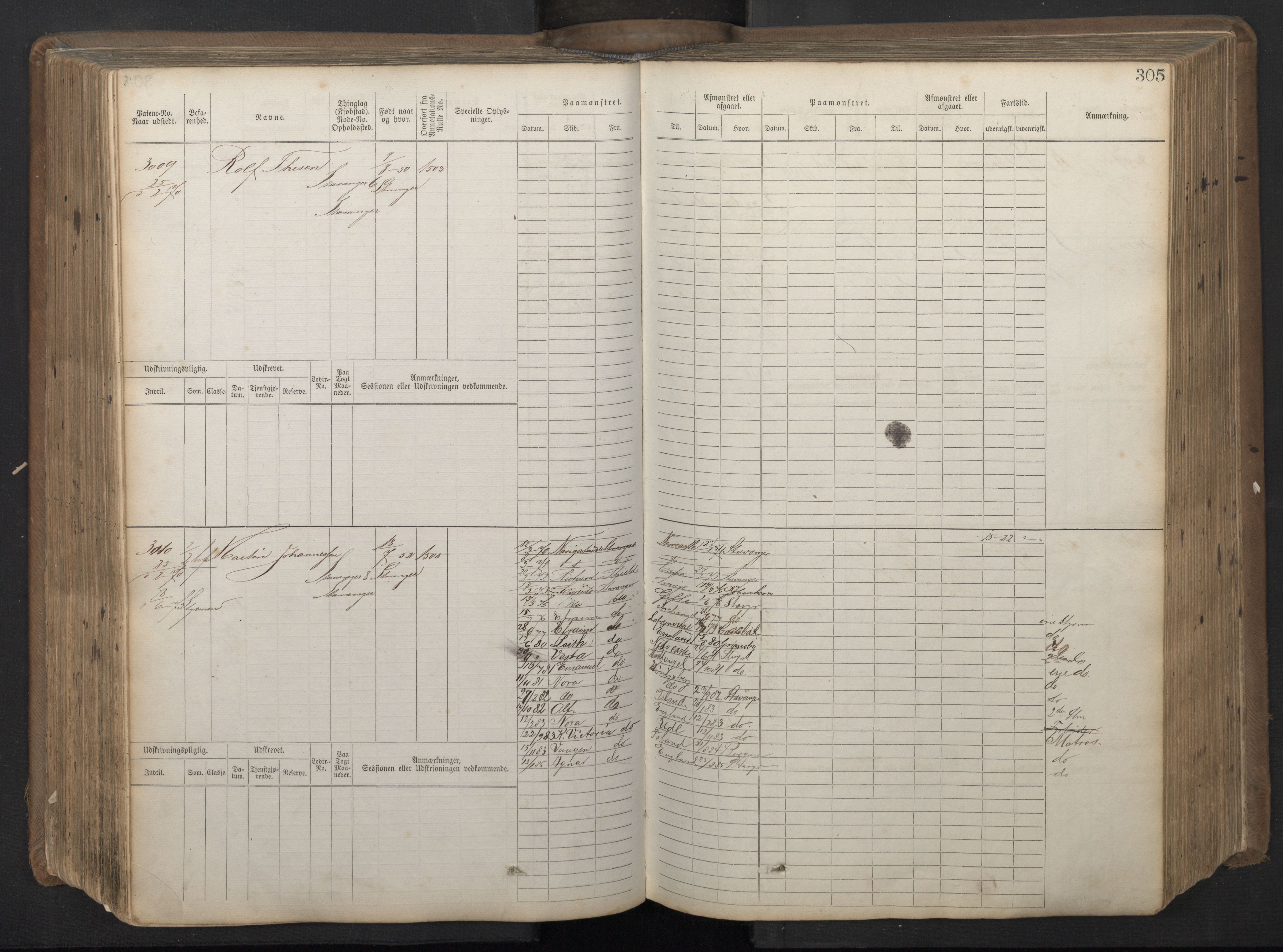 Stavanger sjømannskontor, AV/SAST-A-102006/F/Fb/Fbb/L0018: Sjøfartshovedrulle patnentnr. 2402-3602 (dublett), 1869, s. 309