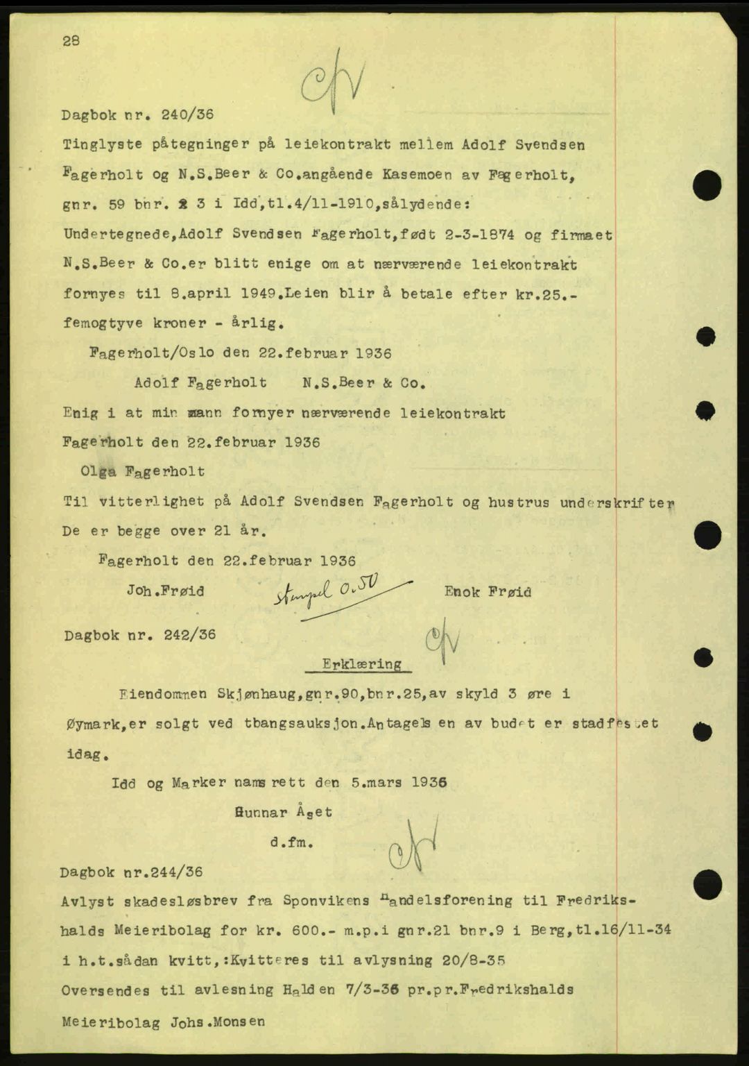 Idd og Marker sorenskriveri, AV/SAO-A-10283/G/Gb/Gbc/L0001: Pantebok nr. B1-3, 1936-1939, Dagboknr: 240/1936