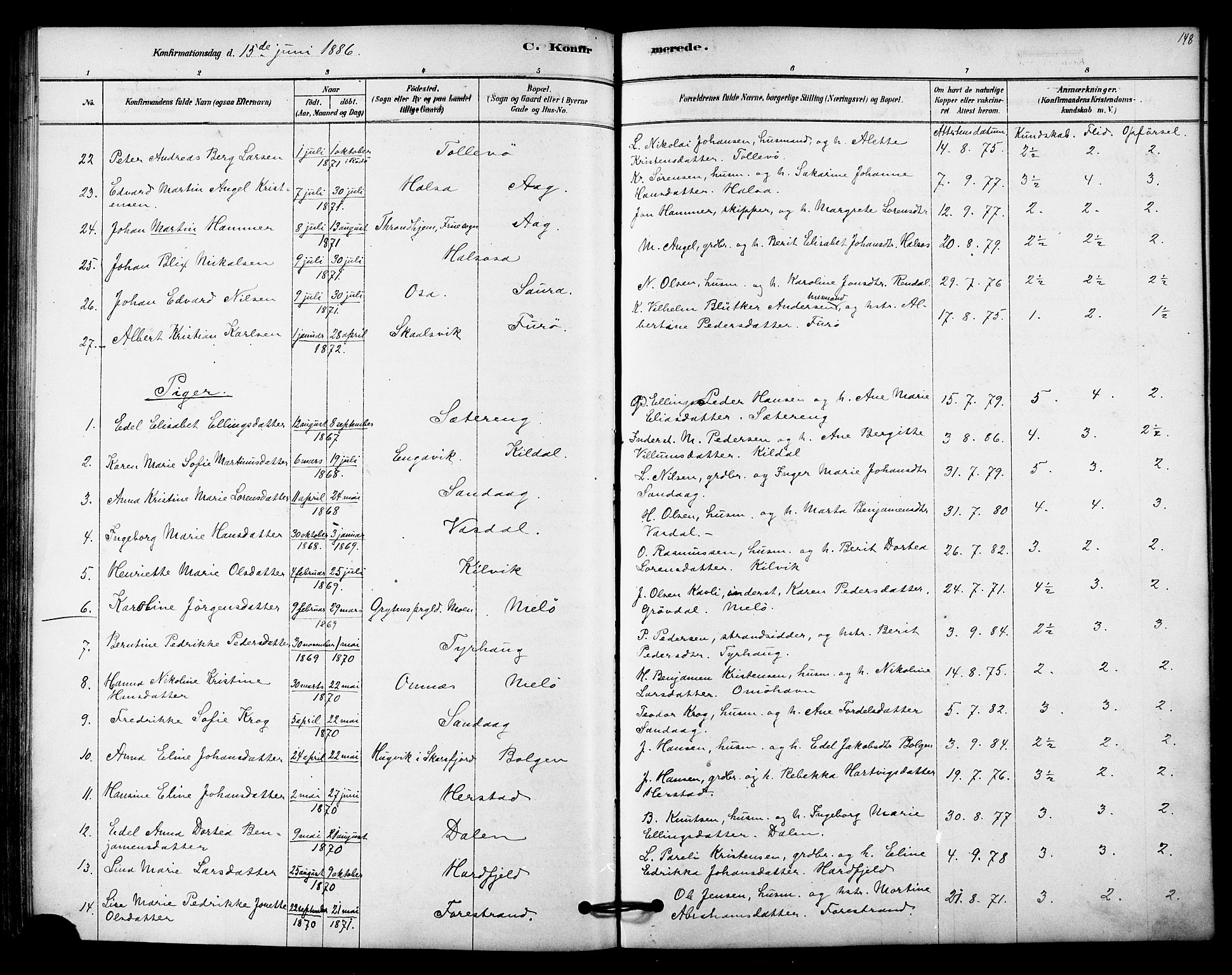 Ministerialprotokoller, klokkerbøker og fødselsregistre - Nordland, AV/SAT-A-1459/843/L0626: Ministerialbok nr. 843A01, 1878-1907, s. 148