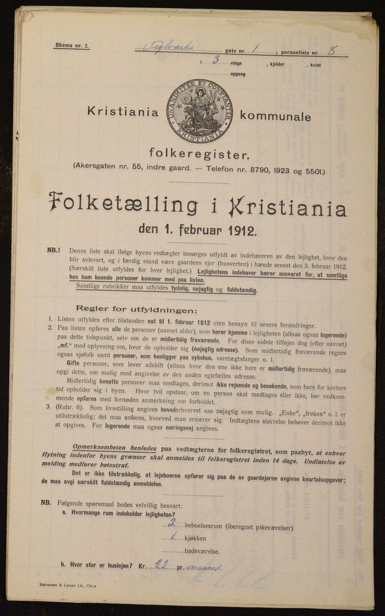 OBA, Kommunal folketelling 1.2.1912 for Kristiania, 1912, s. 107401