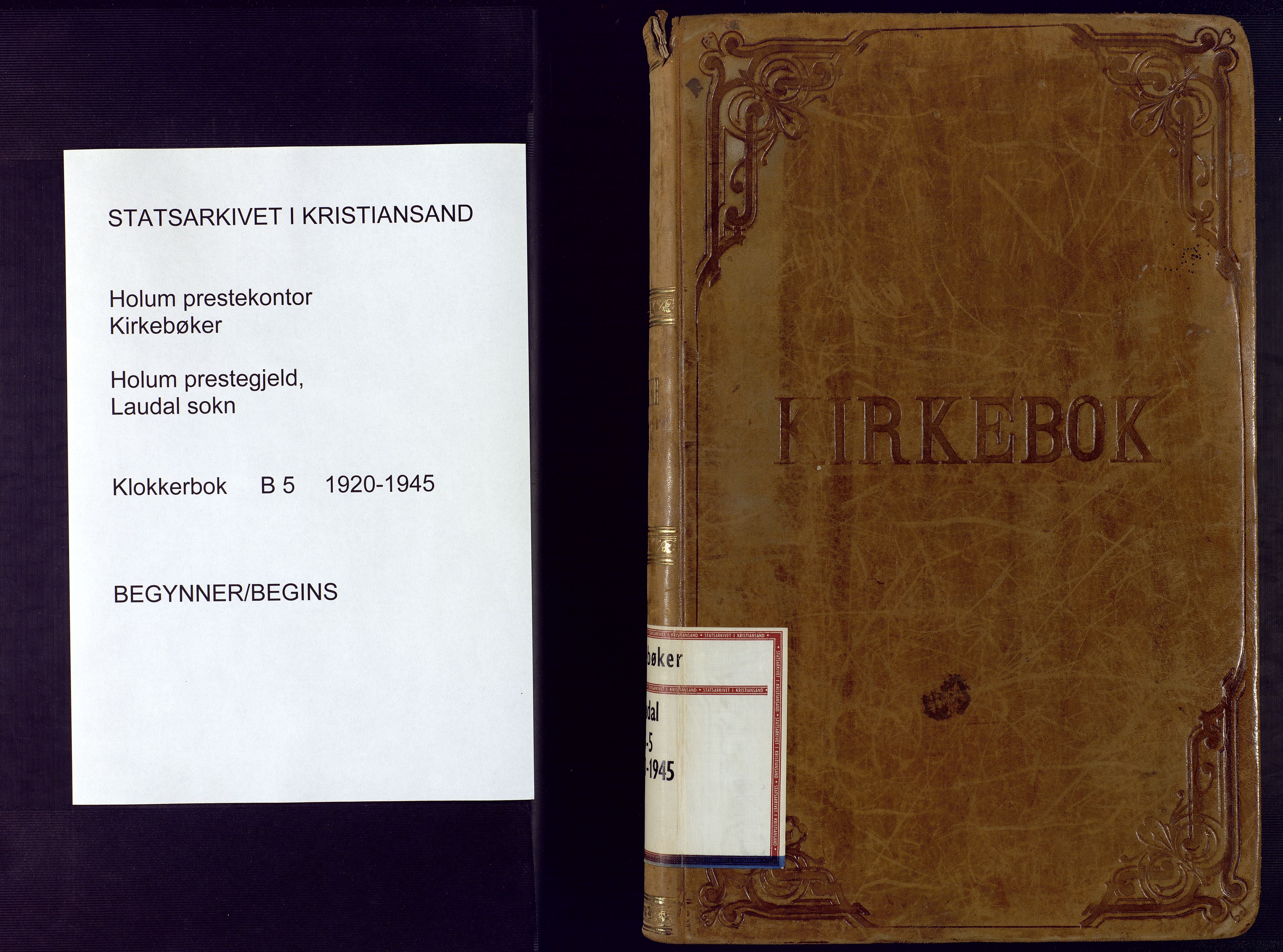 Holum sokneprestkontor, SAK/1111-0022/F/Fb/Fbb/L0005: Klokkerbok nr. B 5, 1920-1945