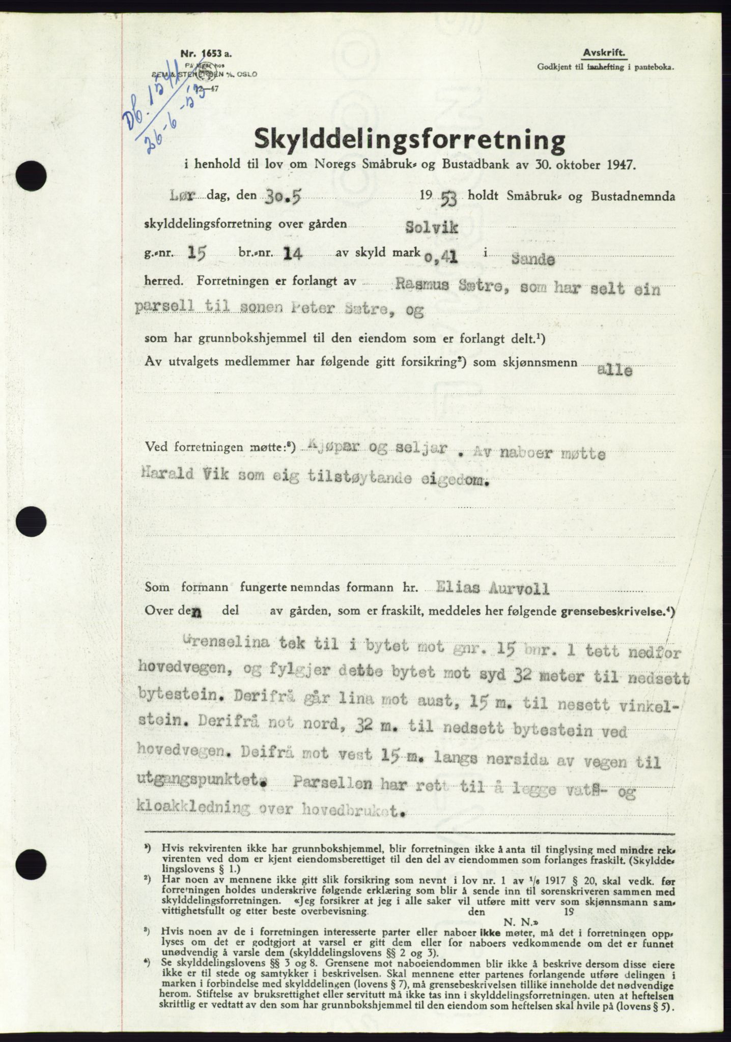 Søre Sunnmøre sorenskriveri, AV/SAT-A-4122/1/2/2C/L0095: Pantebok nr. 21A, 1953-1953, Dagboknr: 1541/1953