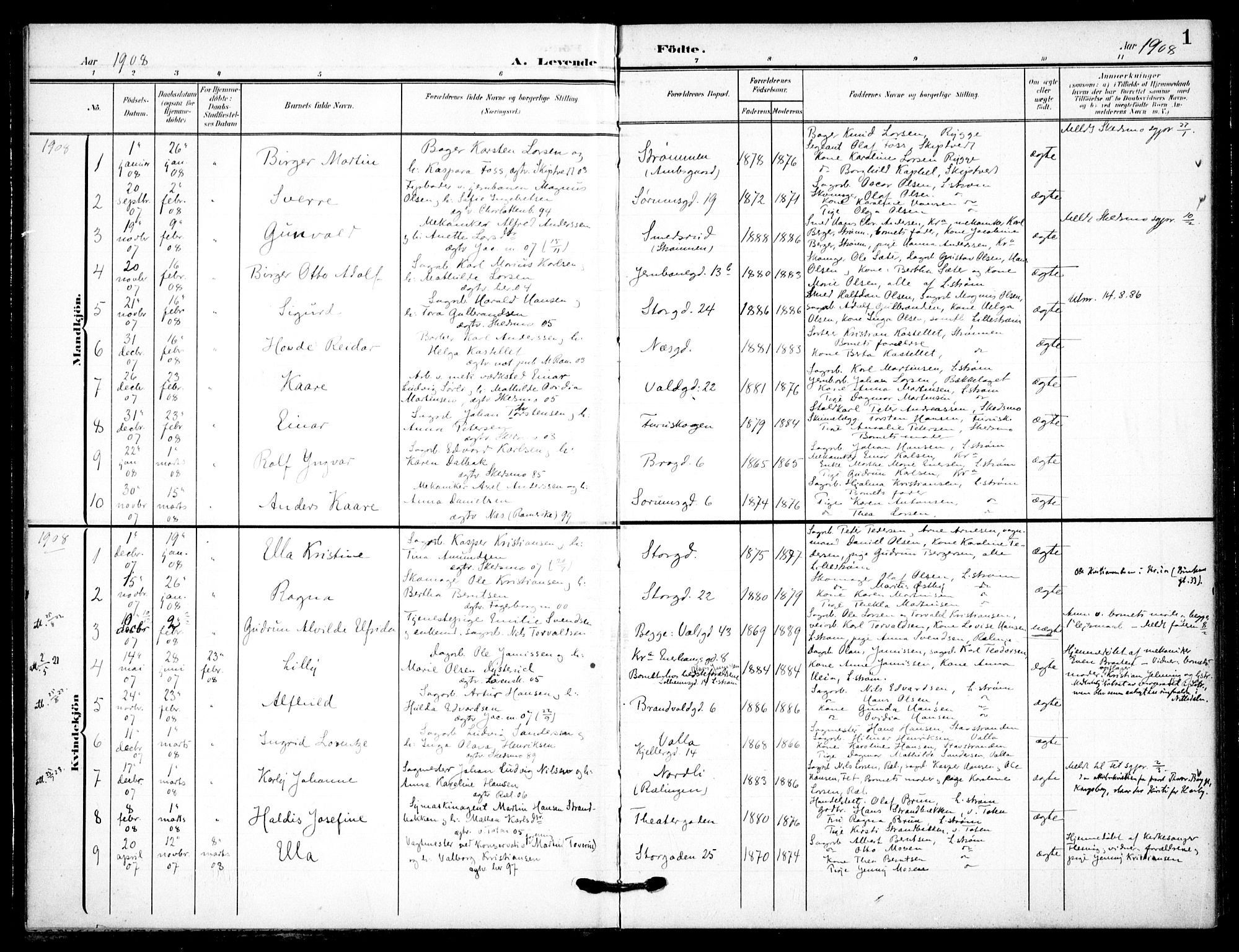 Skedsmo prestekontor Kirkebøker, AV/SAO-A-10033a/F/Fc/L0001: Ministerialbok nr. III 1, 1908-1916, s. 1