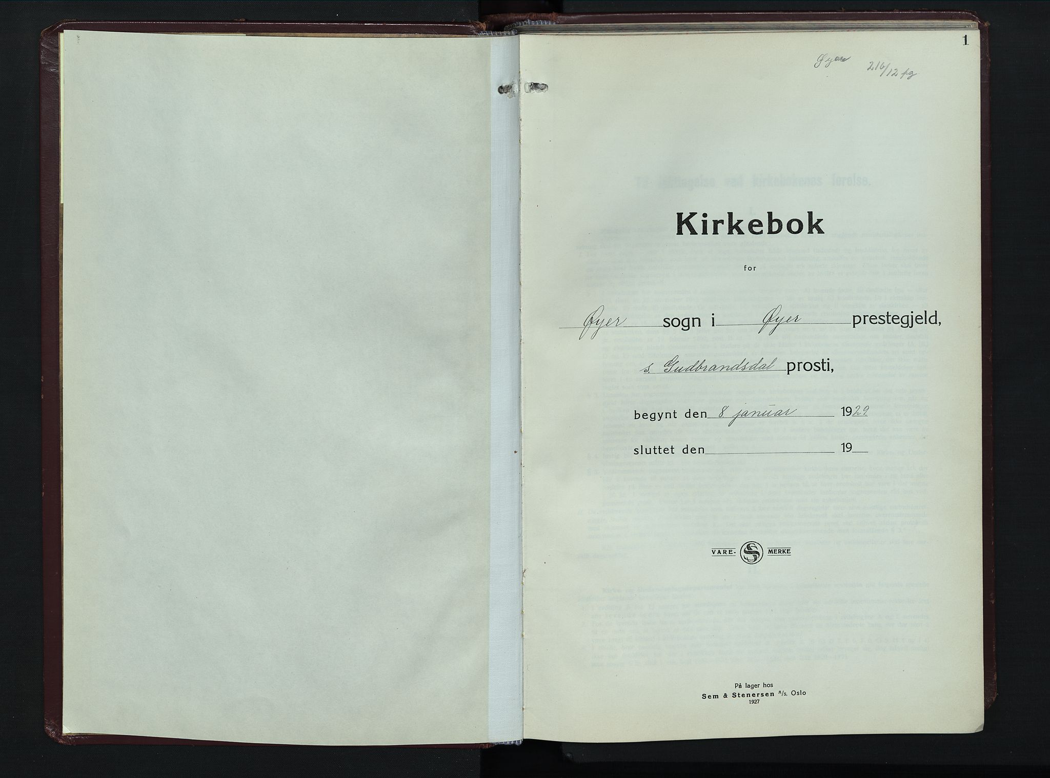 Øyer prestekontor, AV/SAH-PREST-084/H/Ha/Hab/L0008: Klokkerbok nr. 8, 1929-1947, s. 1