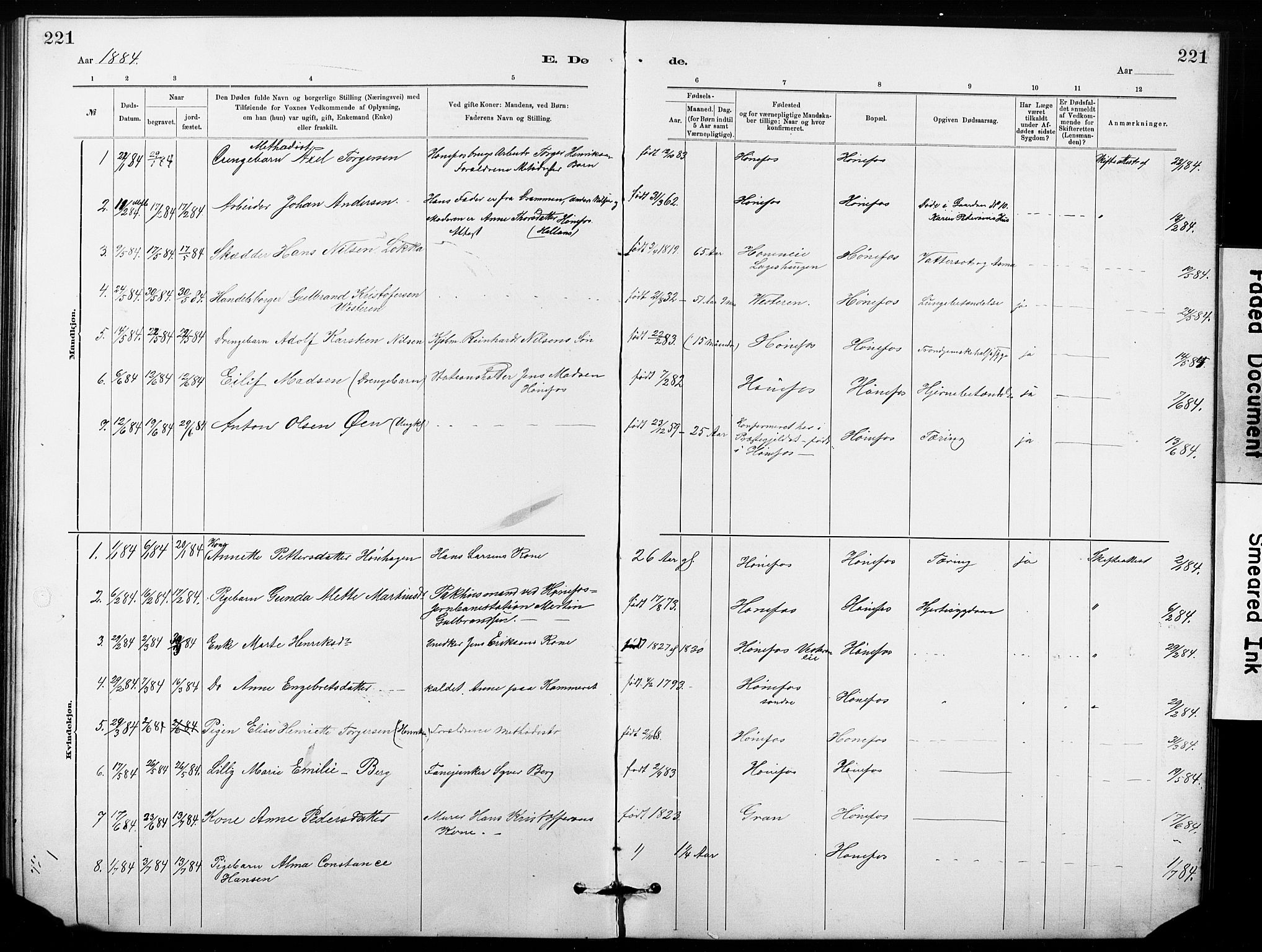 Hønefoss kirkebøker, AV/SAKO-A-609/G/Ga/L0001: Klokkerbok nr. 1, 1870-1887, s. 221