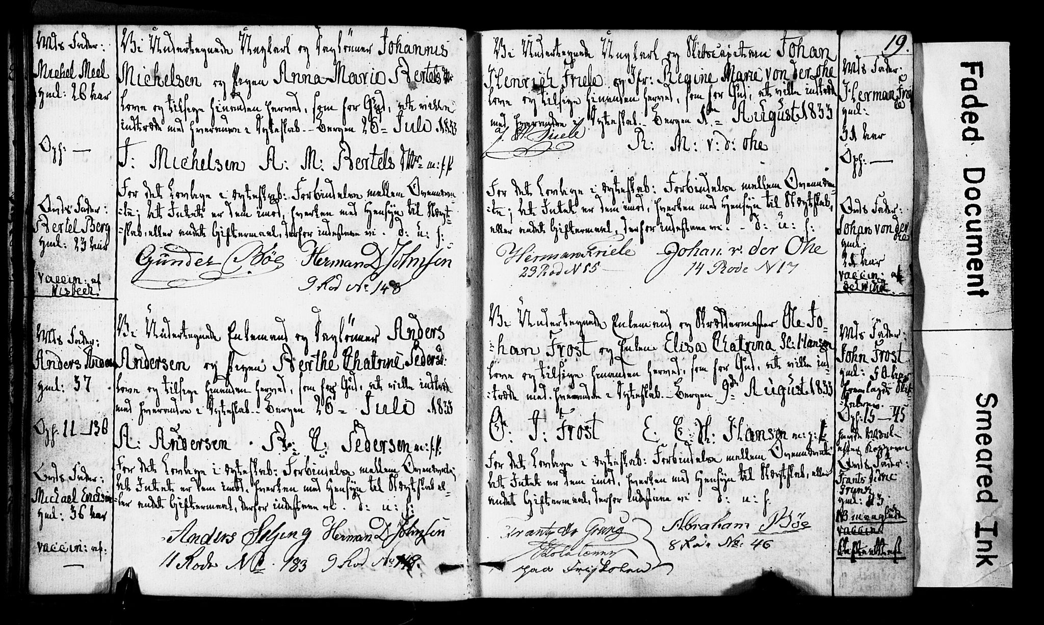Domkirken sokneprestembete, AV/SAB-A-74801: Forlovererklæringer nr. II.5.3, 1832-1845, s. 19