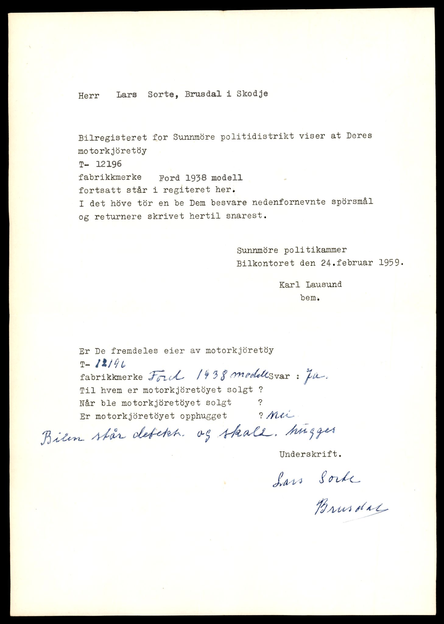 Møre og Romsdal vegkontor - Ålesund trafikkstasjon, AV/SAT-A-4099/F/Fe/L0033: Registreringskort for kjøretøy T 12151 - T 12474, 1927-1998, s. 1193