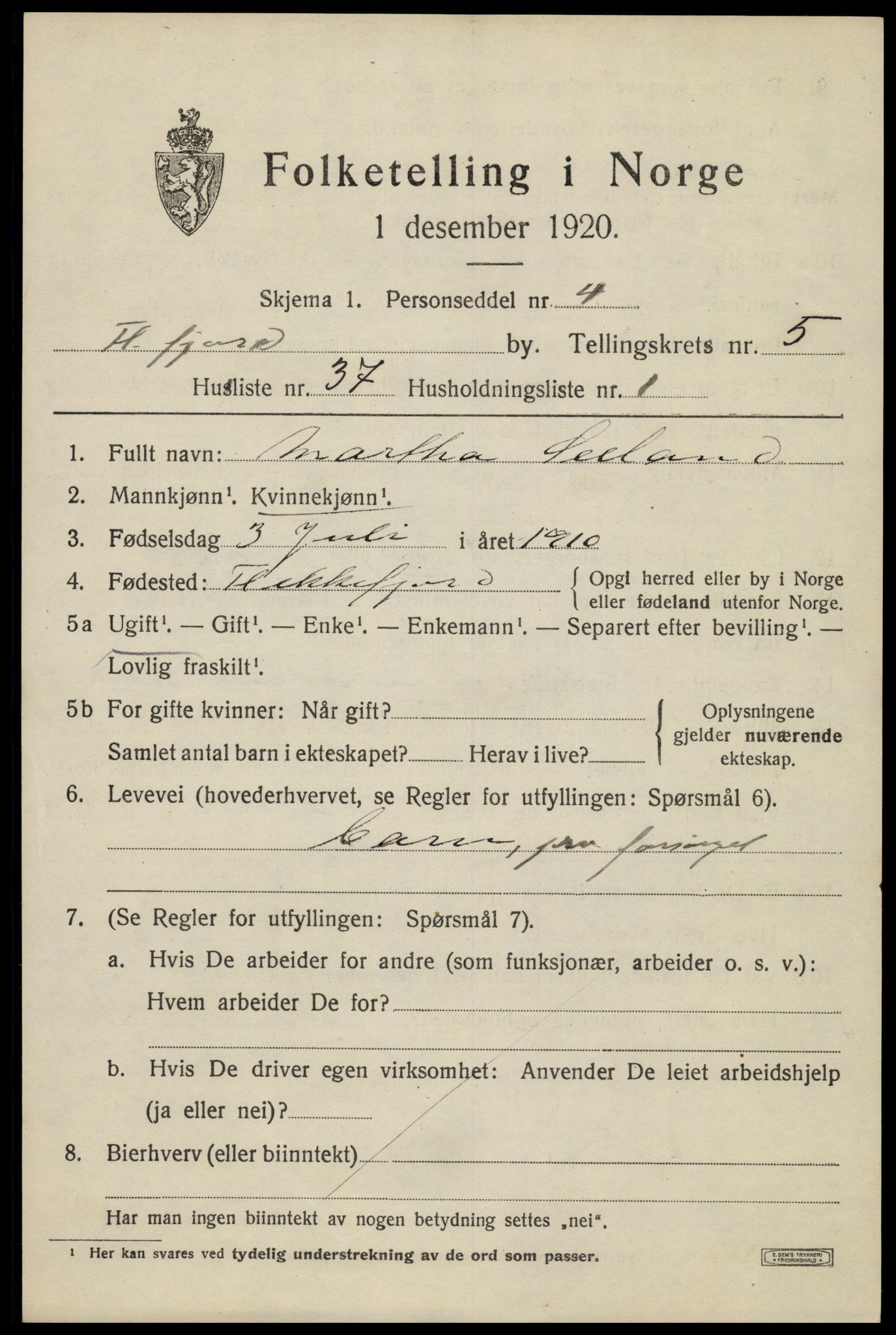 SAK, Folketelling 1920 for 1004 Flekkefjord kjøpstad, 1920, s. 5750