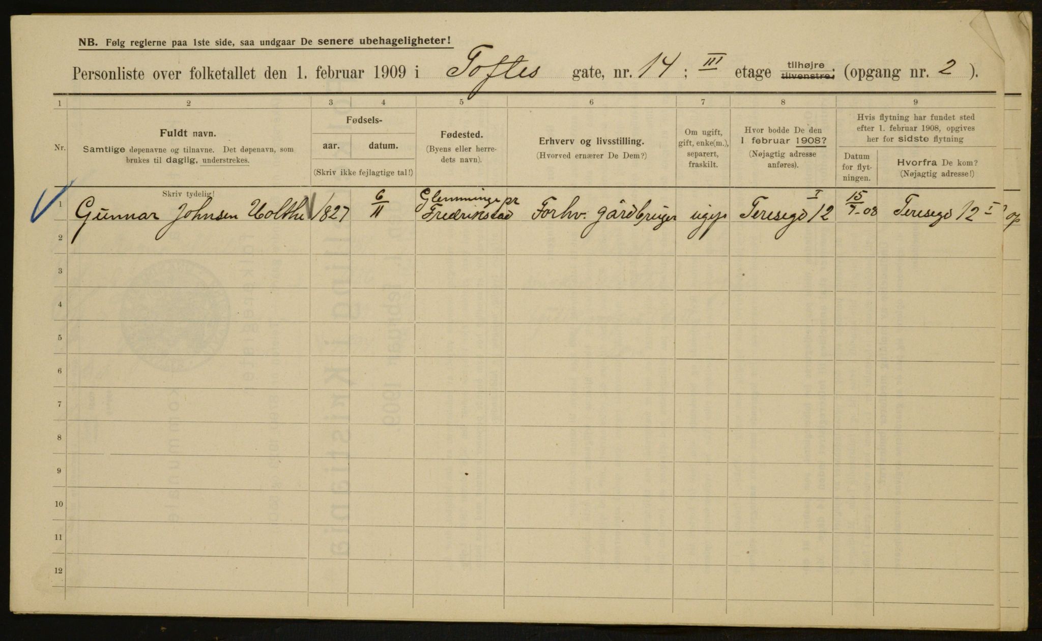 OBA, Kommunal folketelling 1.2.1909 for Kristiania kjøpstad, 1909, s. 101113