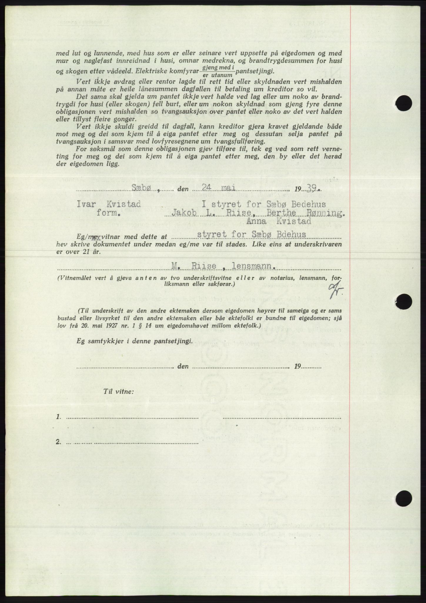 Søre Sunnmøre sorenskriveri, AV/SAT-A-4122/1/2/2C/L0068: Pantebok nr. 62, 1939-1939, Dagboknr: 890/1939