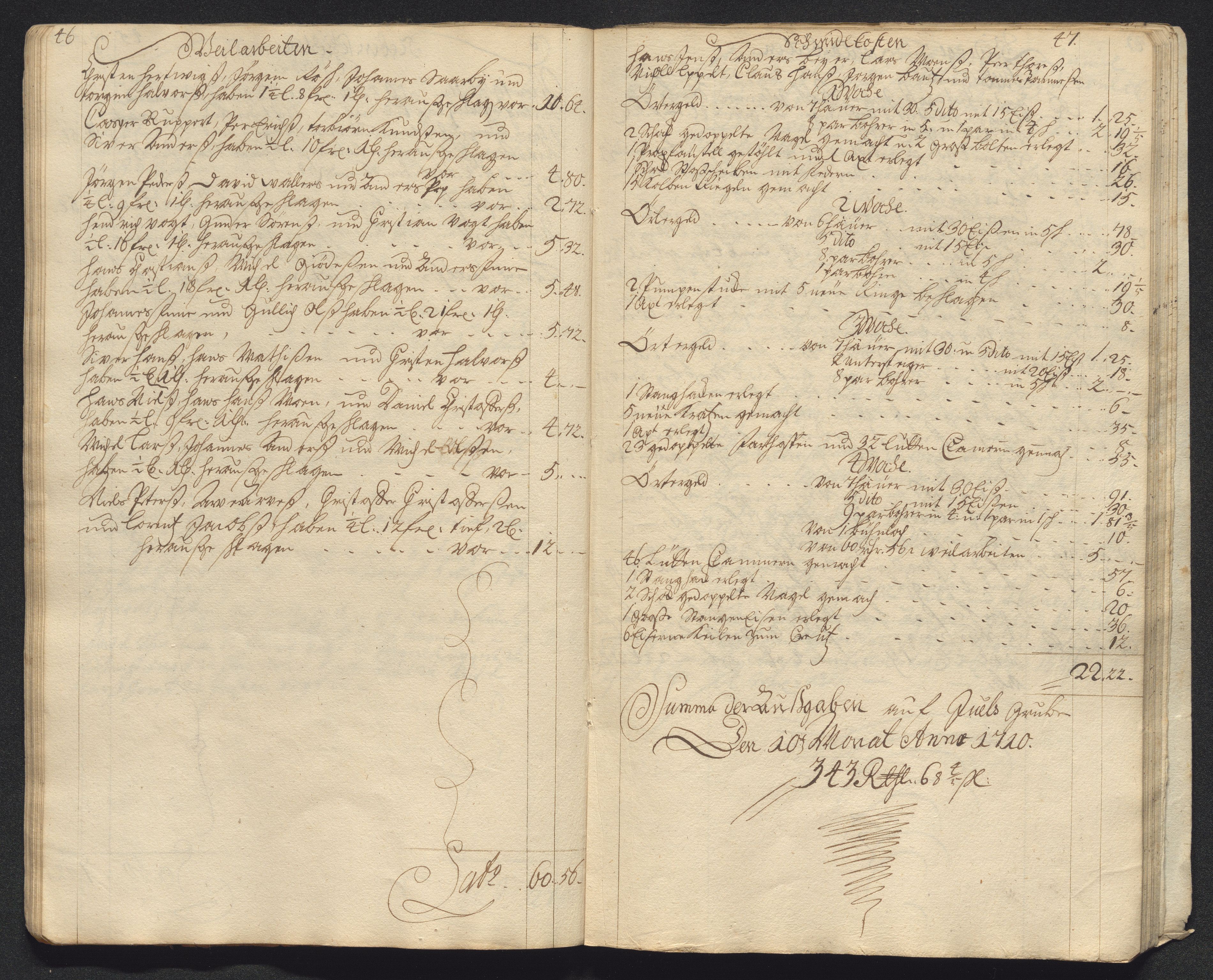 Kongsberg Sølvverk 1623-1816, AV/SAKO-EA-3135/001/D/Dc/Dcd/L0099: Utgiftsregnskap for gruver m.m., 1710, s. 456