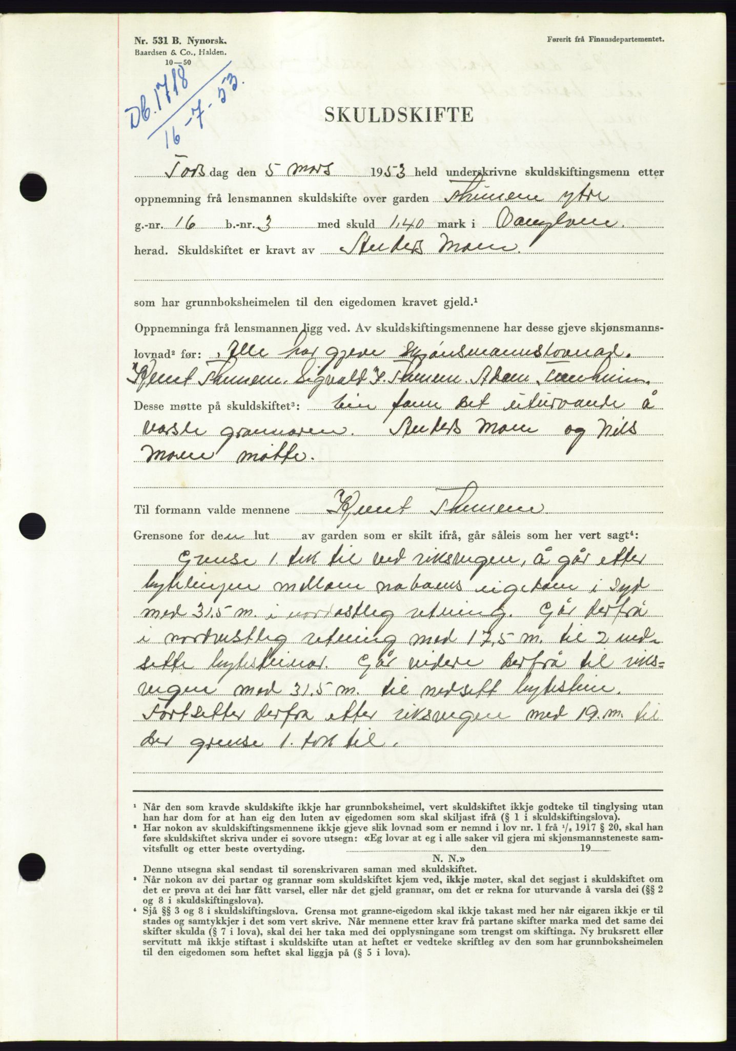Søre Sunnmøre sorenskriveri, AV/SAT-A-4122/1/2/2C/L0095: Pantebok nr. 21A, 1953-1953, Dagboknr: 1718/1953