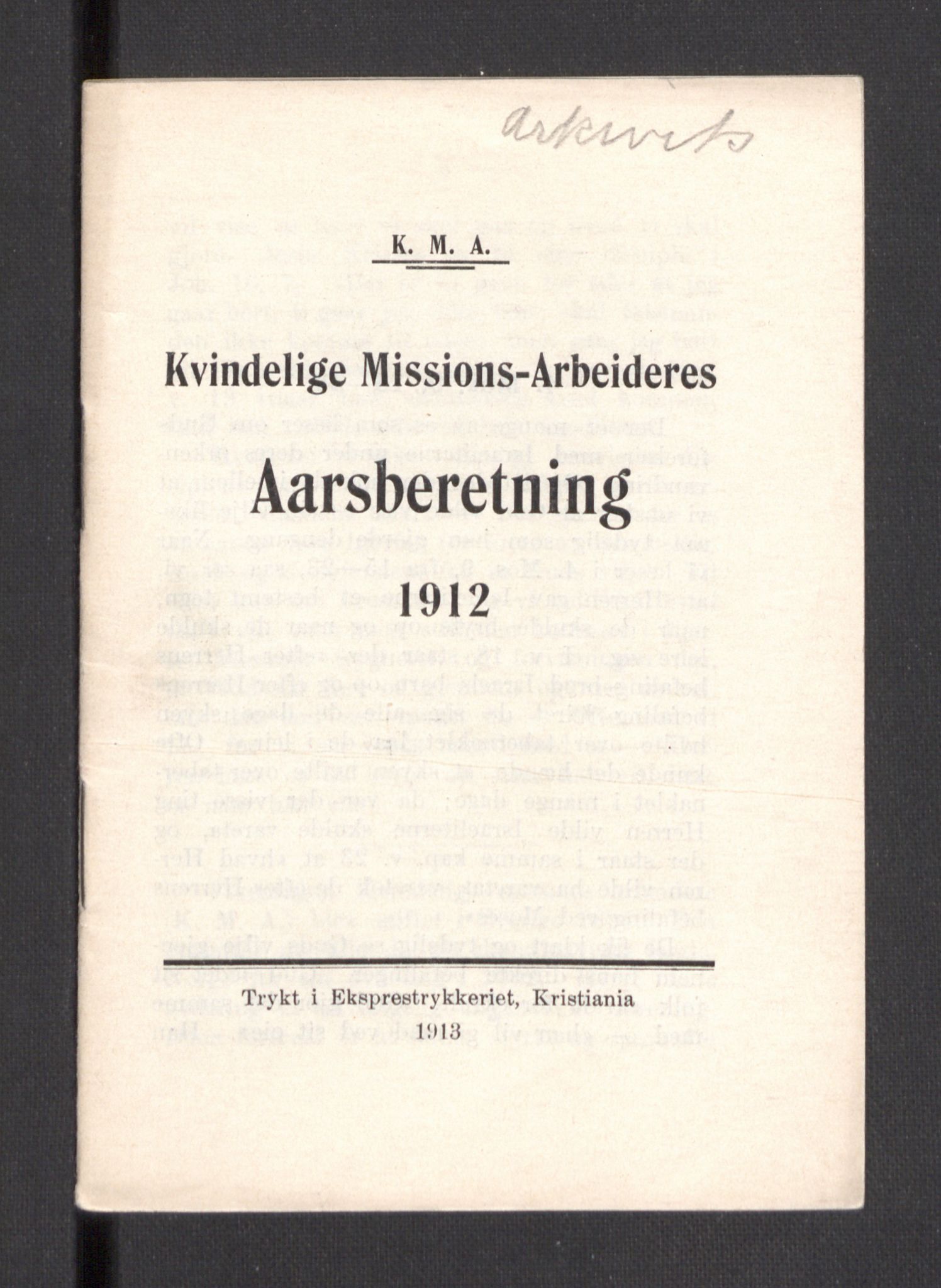 Kvinnelige Misjonsarbeidere, RA/PA-0699/F/Fa/L0001/0007: -- / Årsmeldinger, trykte, 1906-1915