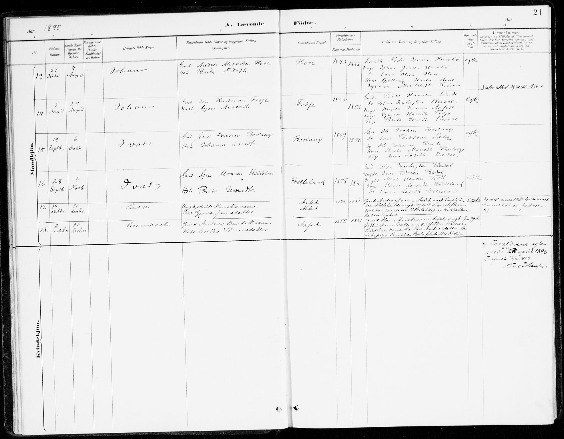 Leikanger sokneprestembete, AV/SAB-A-81001/H/Haa/Haad/L0001: Ministerialbok nr. D 1, 1887-1922, s. 21