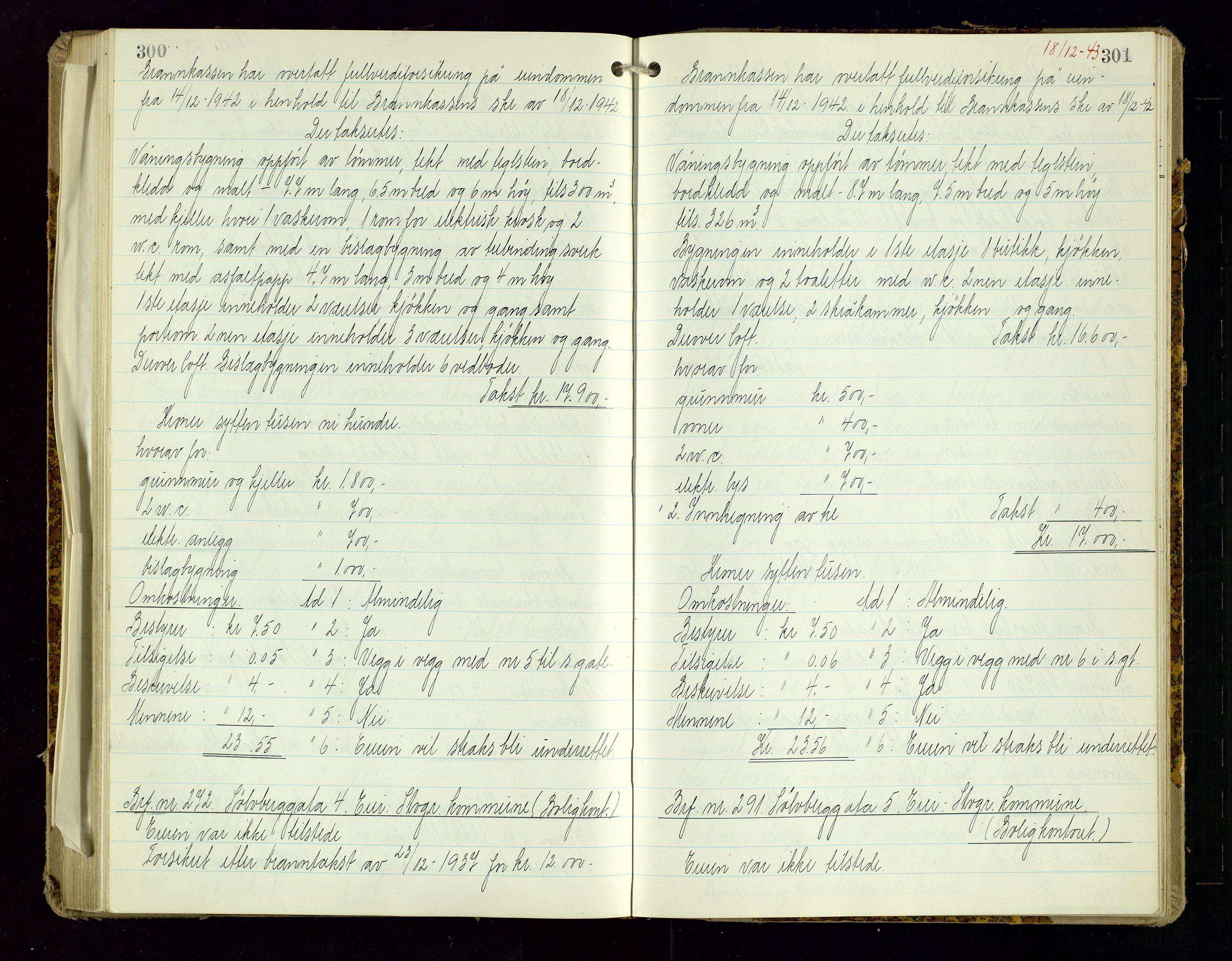 Norges Brannkasse Stavanger, AV/SAST-A-102143/F/Fd/L0029: Branntaksprotokoll nr. 40, 1943-1944, s. 300-301