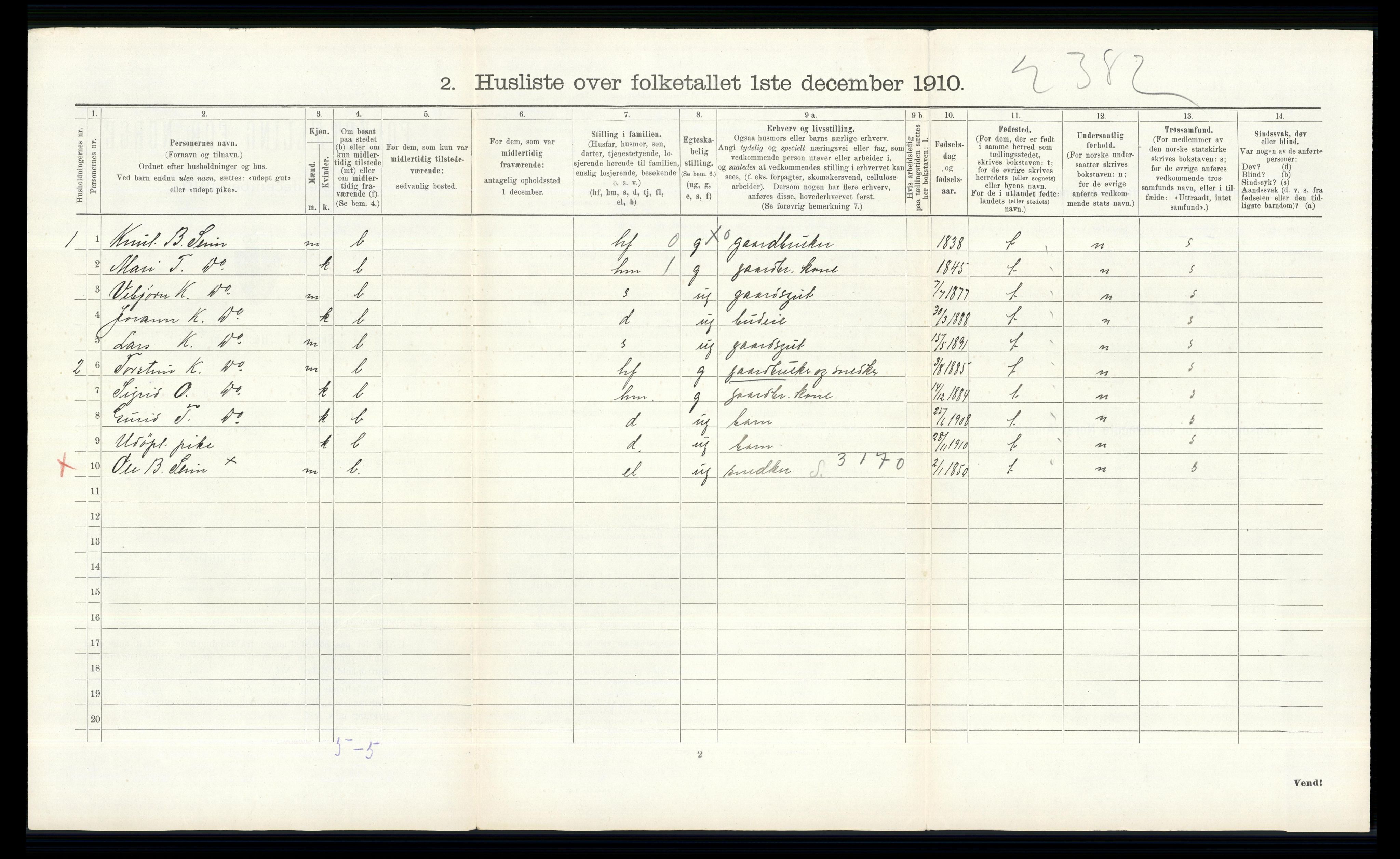 RA, Folketelling 1910 for 0620 Hol herred, 1910, s. 122