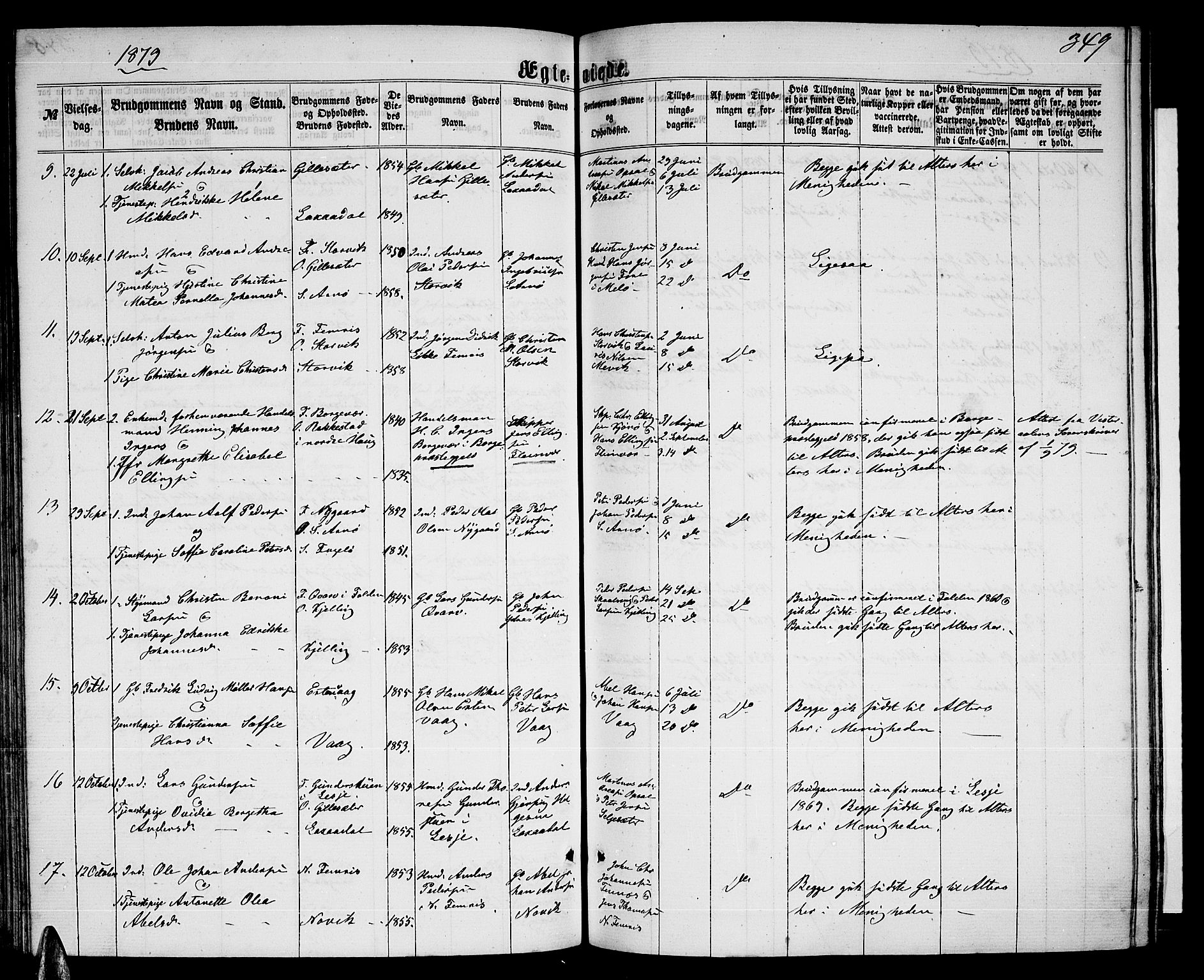 Ministerialprotokoller, klokkerbøker og fødselsregistre - Nordland, AV/SAT-A-1459/805/L0107: Klokkerbok nr. 805C03, 1862-1885, s. 349