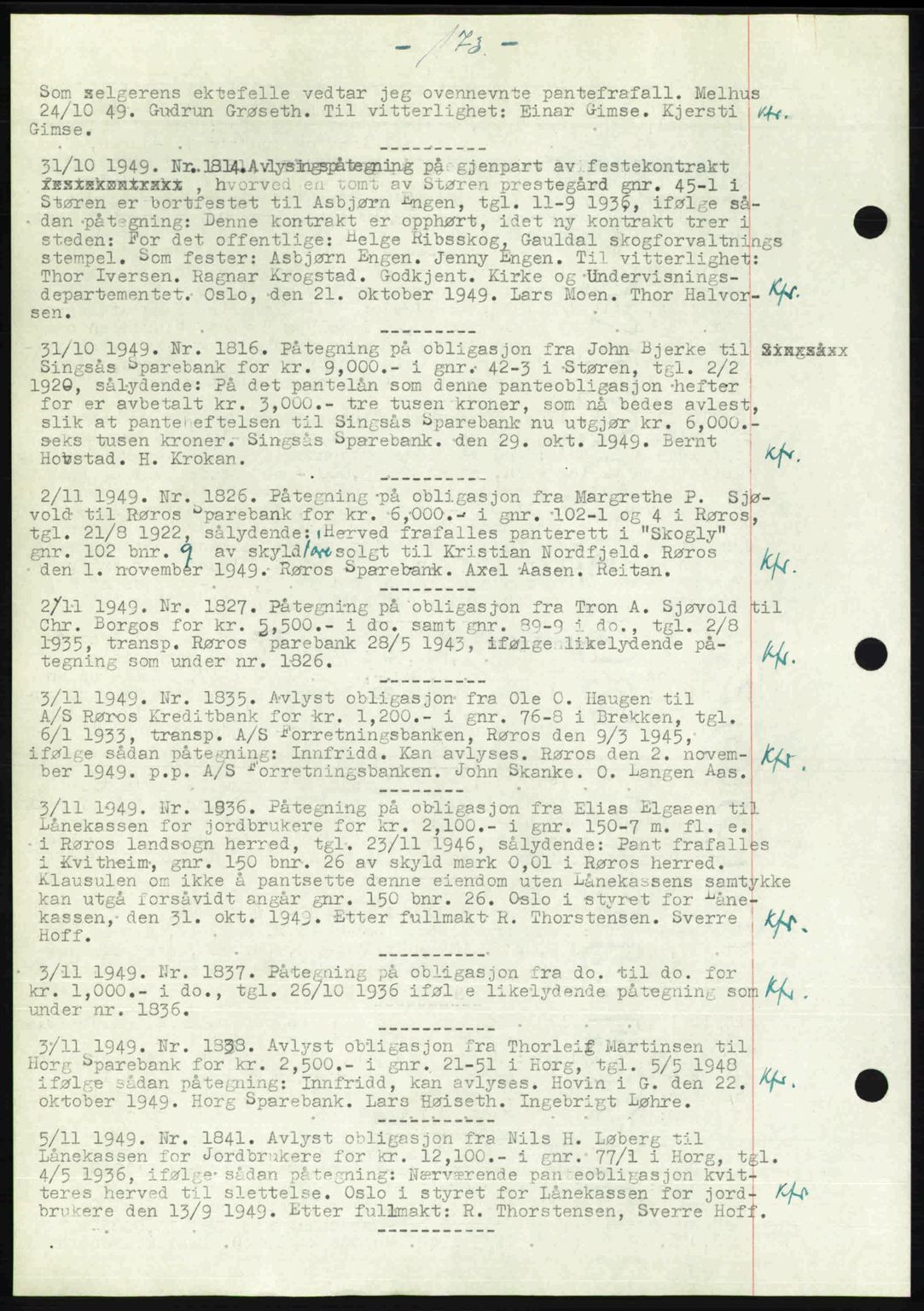 Gauldal sorenskriveri, SAT/A-0014/1/2/2C: Pantebok nr. A8, 1949-1949, Dagboknr: 1814/1949